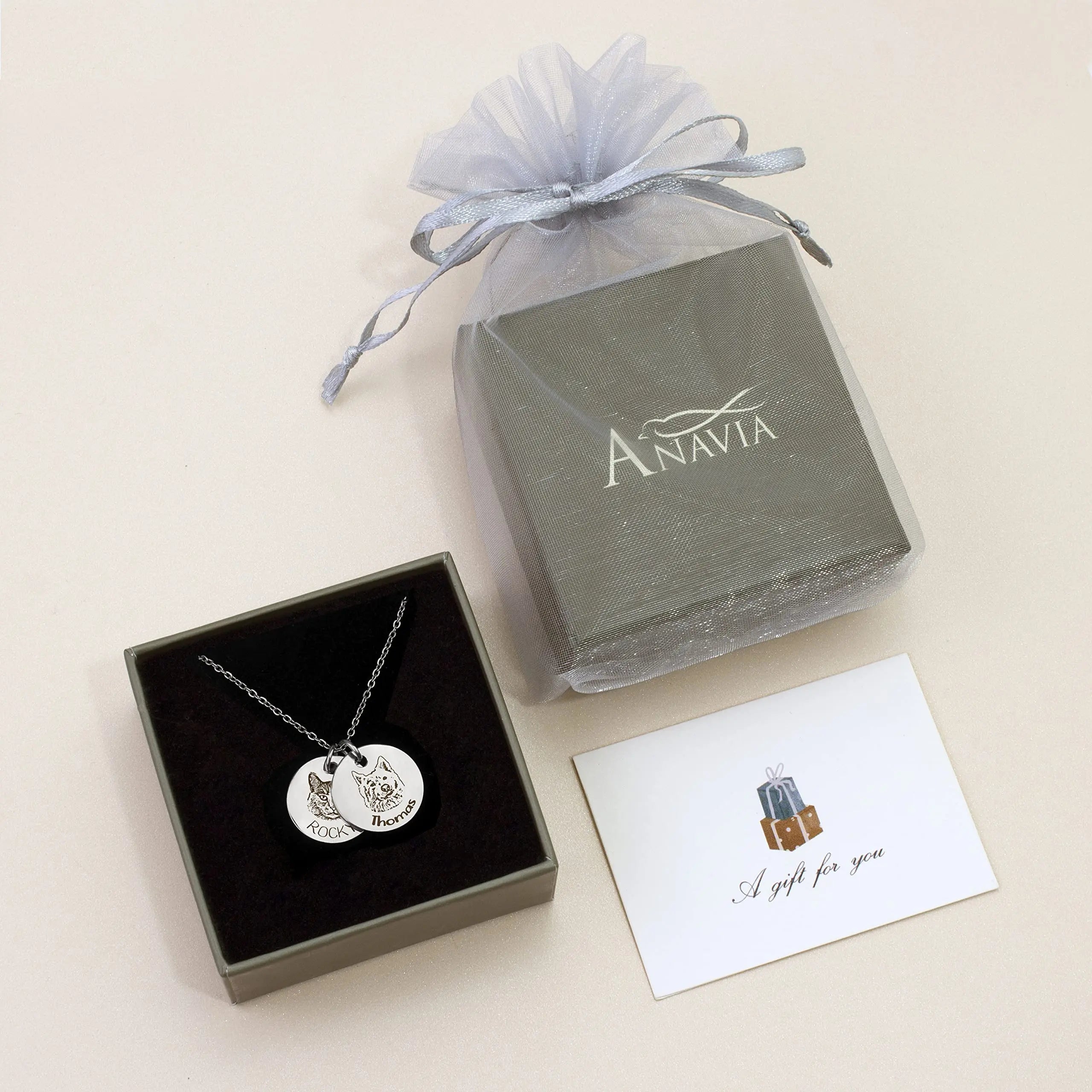 Anavia Personalized Pet Portrait Necklace Custom Pet Memorial Anavia