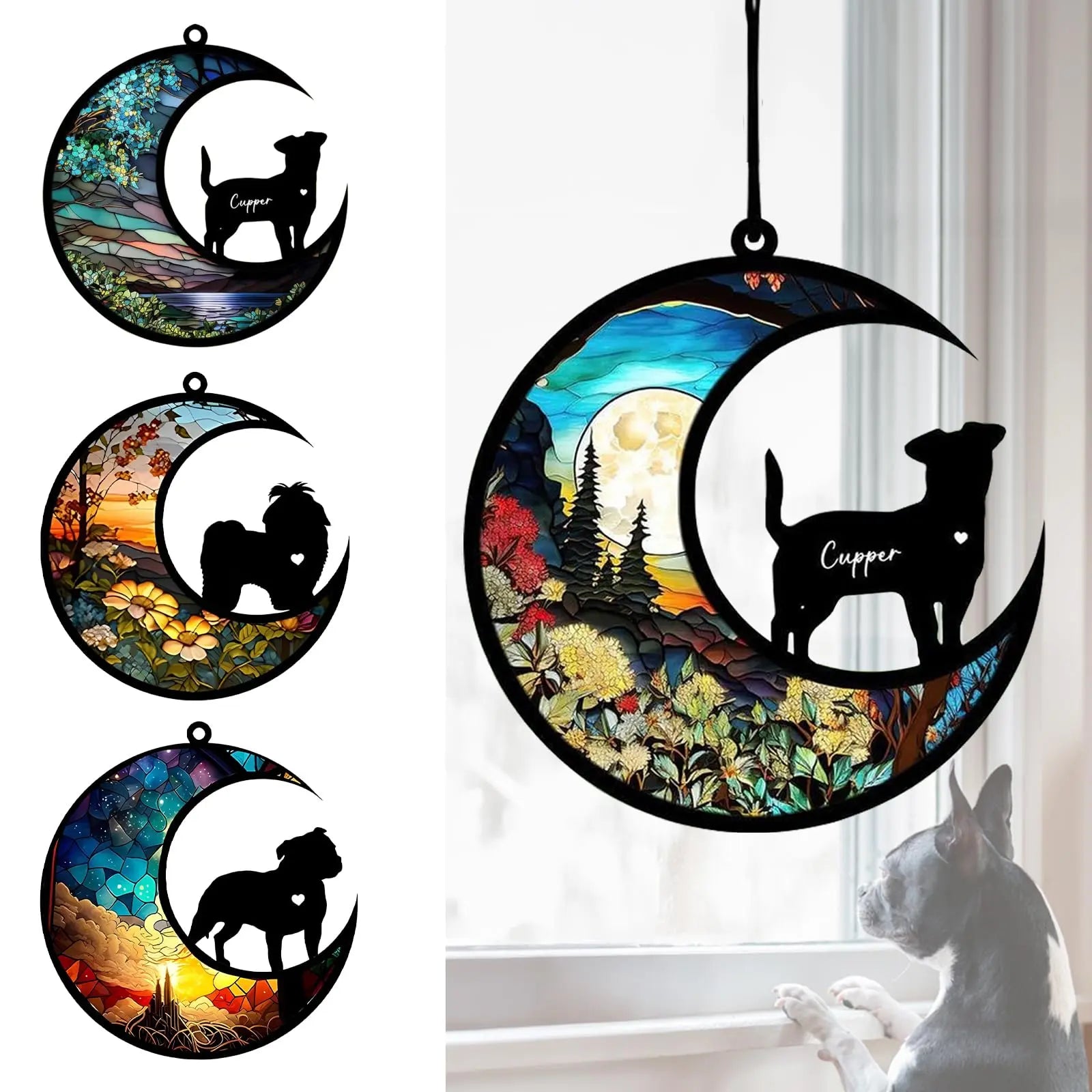 BOXTOHEART Dog Memorial Suncatcher, Personalized Pet Breeds Suncatcher with Name Date, Pet Loss Suncatcher, Stained Glass Light Catcher, Dog Memorials & funerary, Gifts for Pet Loss BOXTOHEART