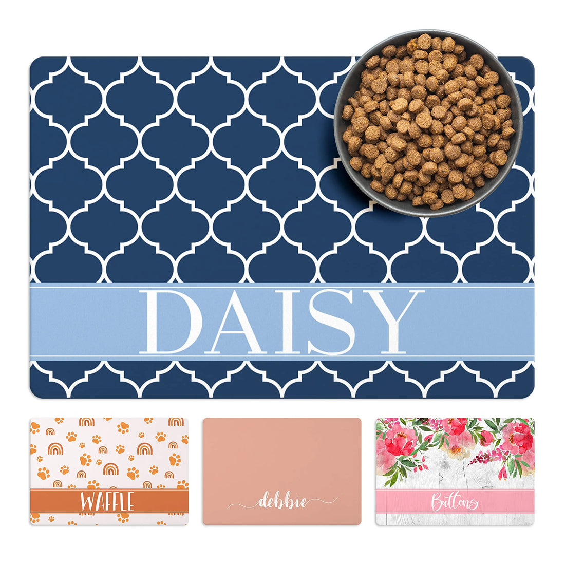 Brd Gifts Personalized Dog Food Mat, 30 Designs & 3 Size Options, 15 Fonts - Custom Pet Mat for Food and Water, Absorbent & Waterproof Brd Gifts