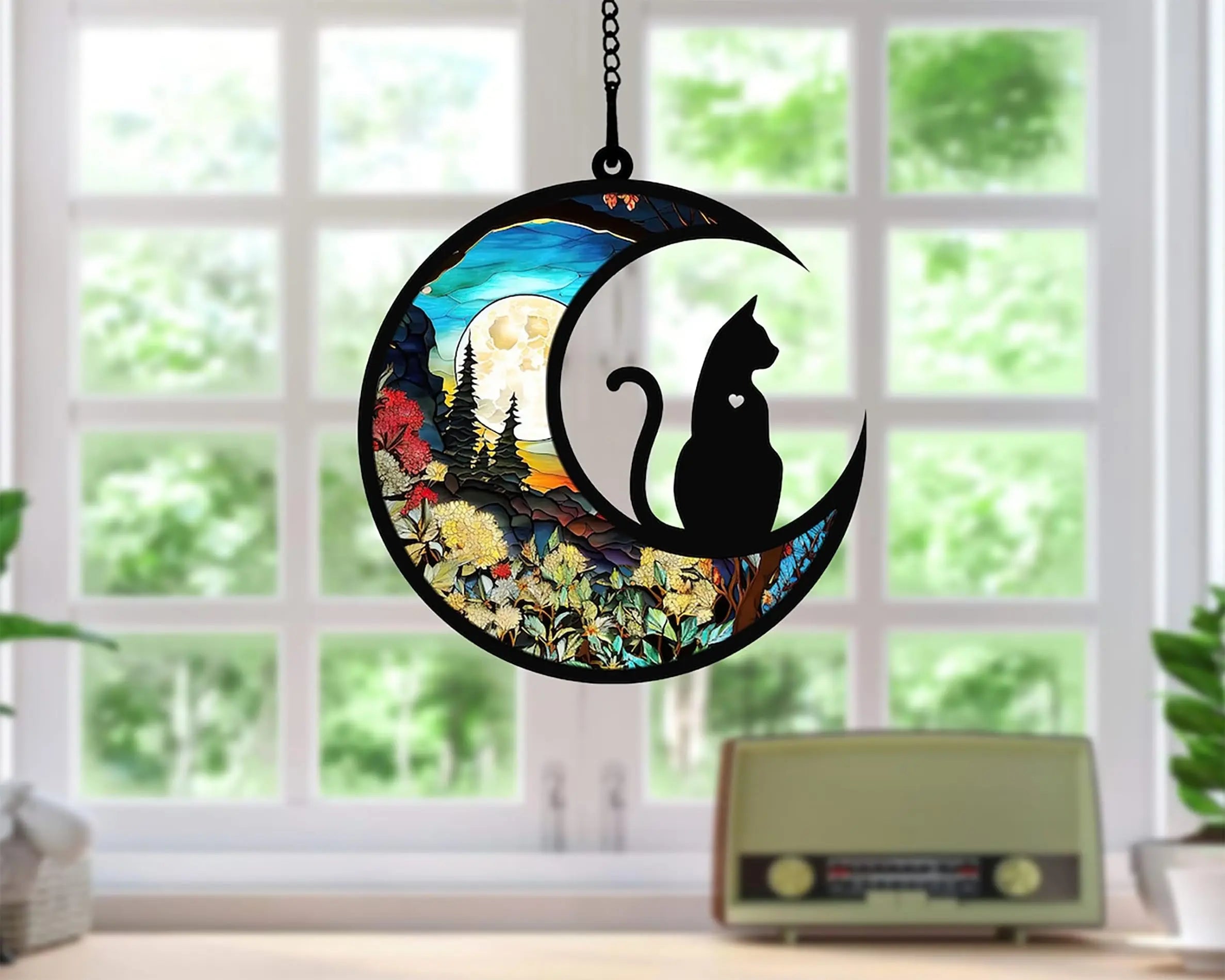 Cat Memorial Suncatcher, Personalized with Name Date Cat Breeds Suncatcher, Pet Loss Suncatcher, Stained Glass Light Catcher, Gifts for Cat Lovers, Christmas Cat Ornament Window Hangings LOVELYPOD