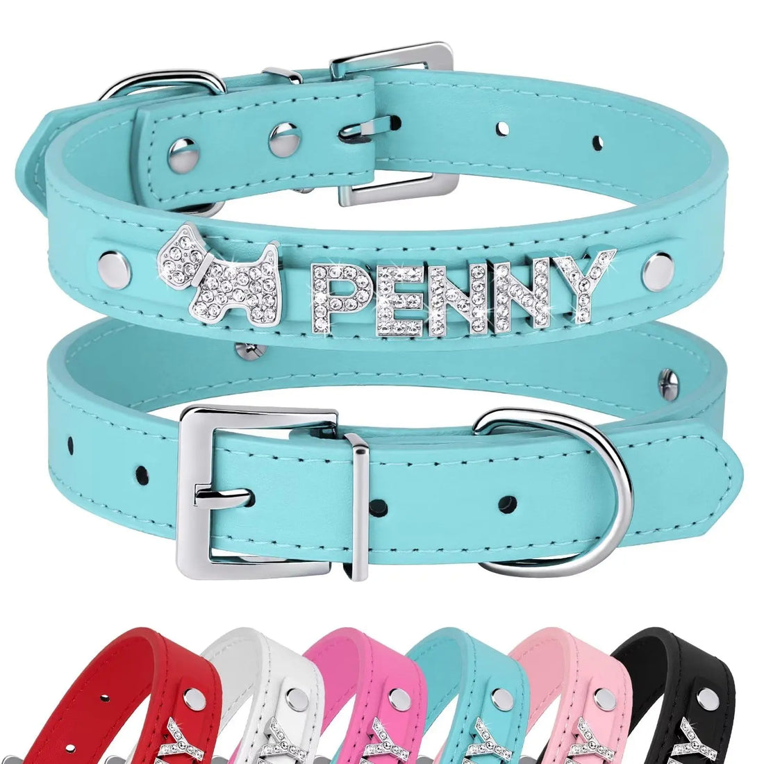 Didog Smooth PU Leather Custom Dog Collars Blue XS for Small Dogs Didog