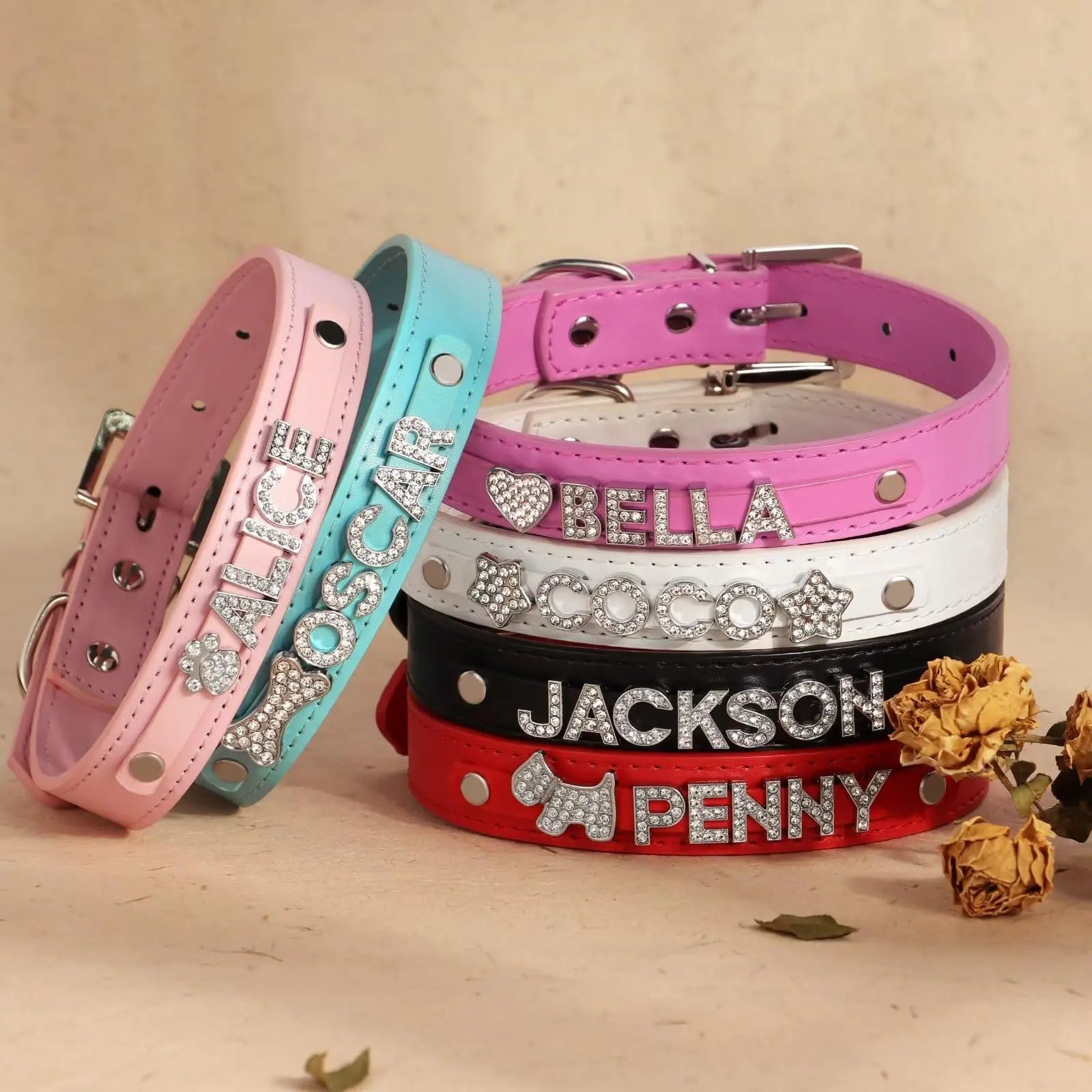 Didog Smooth PU Leather Custom Dog Collars Blue XS for Small Dogs Didog
