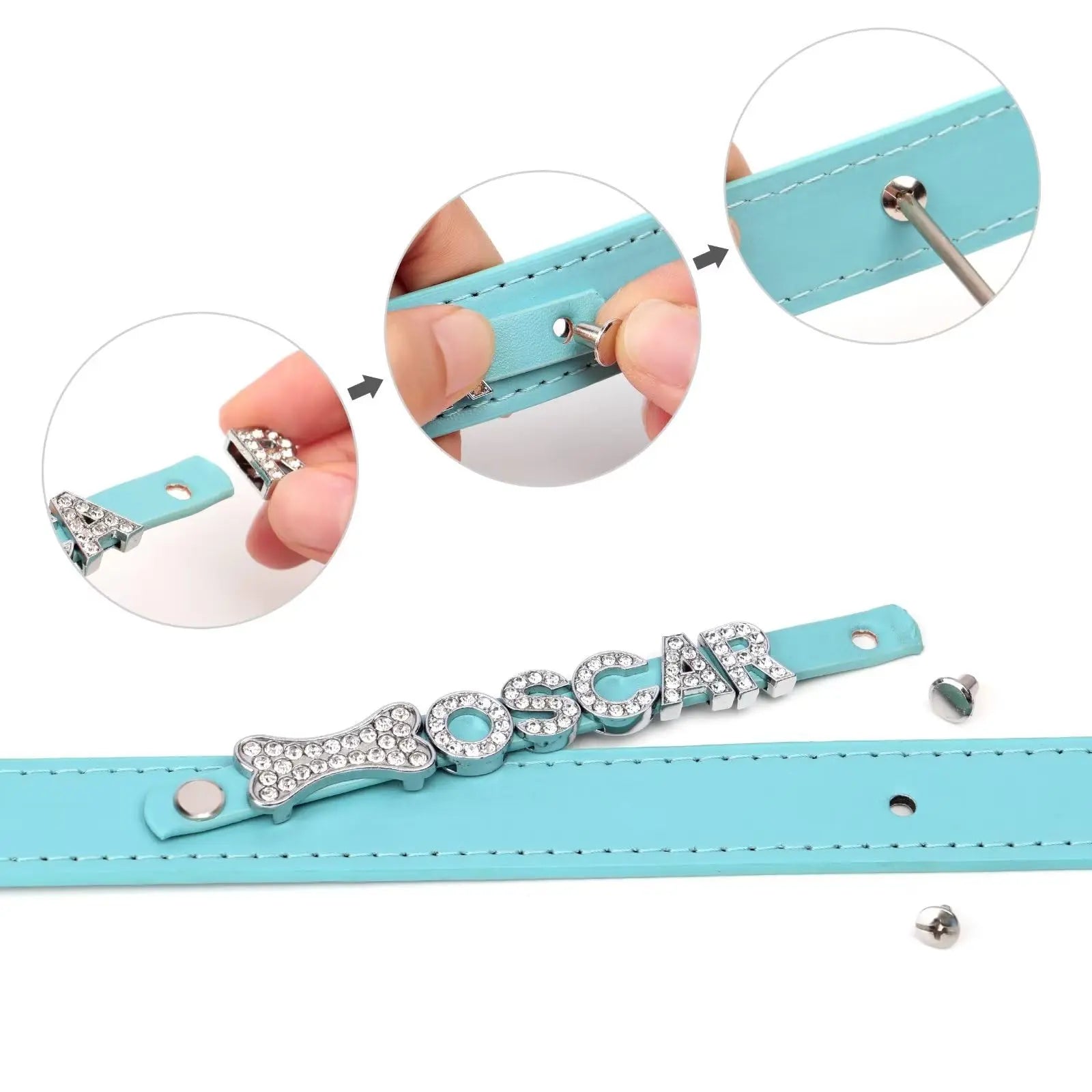 Didog Smooth PU Leather Custom Dog Collars Blue XS for Small Dogs Didog
