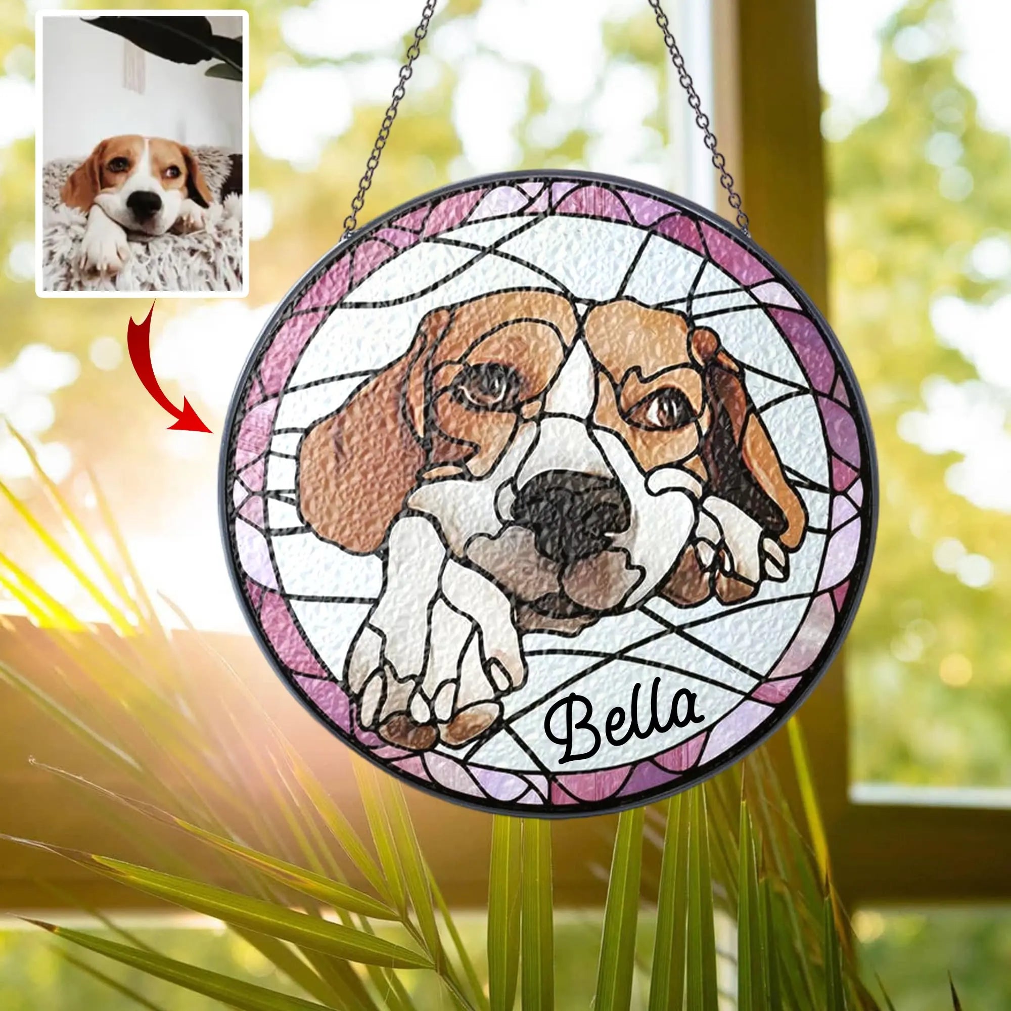 FAMITRENDZ Personalized Cat Portrait from Photo Stained Glass Suncatcher, Custom Cat Sun Catcher Memorial, Stained Glass Pet Memorial, Pet Portrait Gift for Cat Lovers, Gifts for Loss of Cat FAMITRENDZ