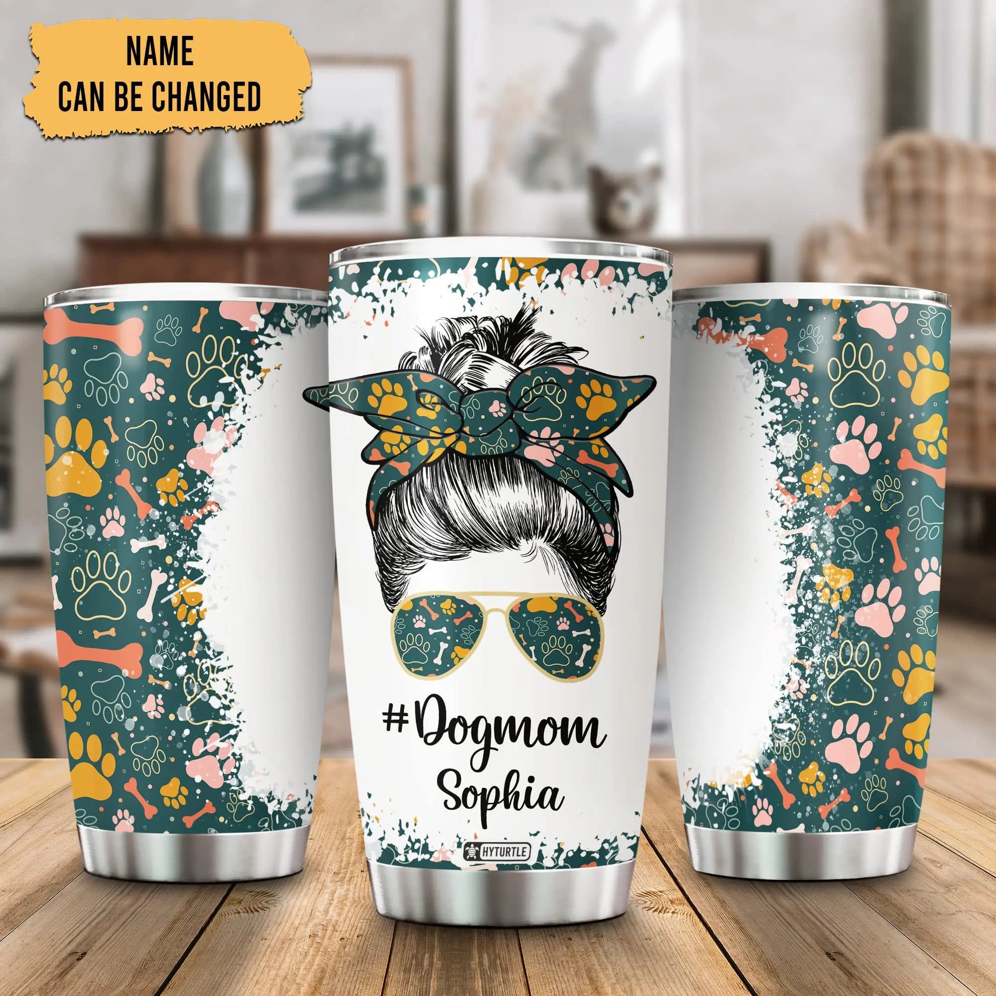 Hyturtle Personalized Dog Mom Gifts for Dog Lover Owner Dog Mom Mama Pet Lover - Birthday Christmas - Dog Mom Messy Bun Custom Name 20oz Stainless Steel Tumbler Hyturtle