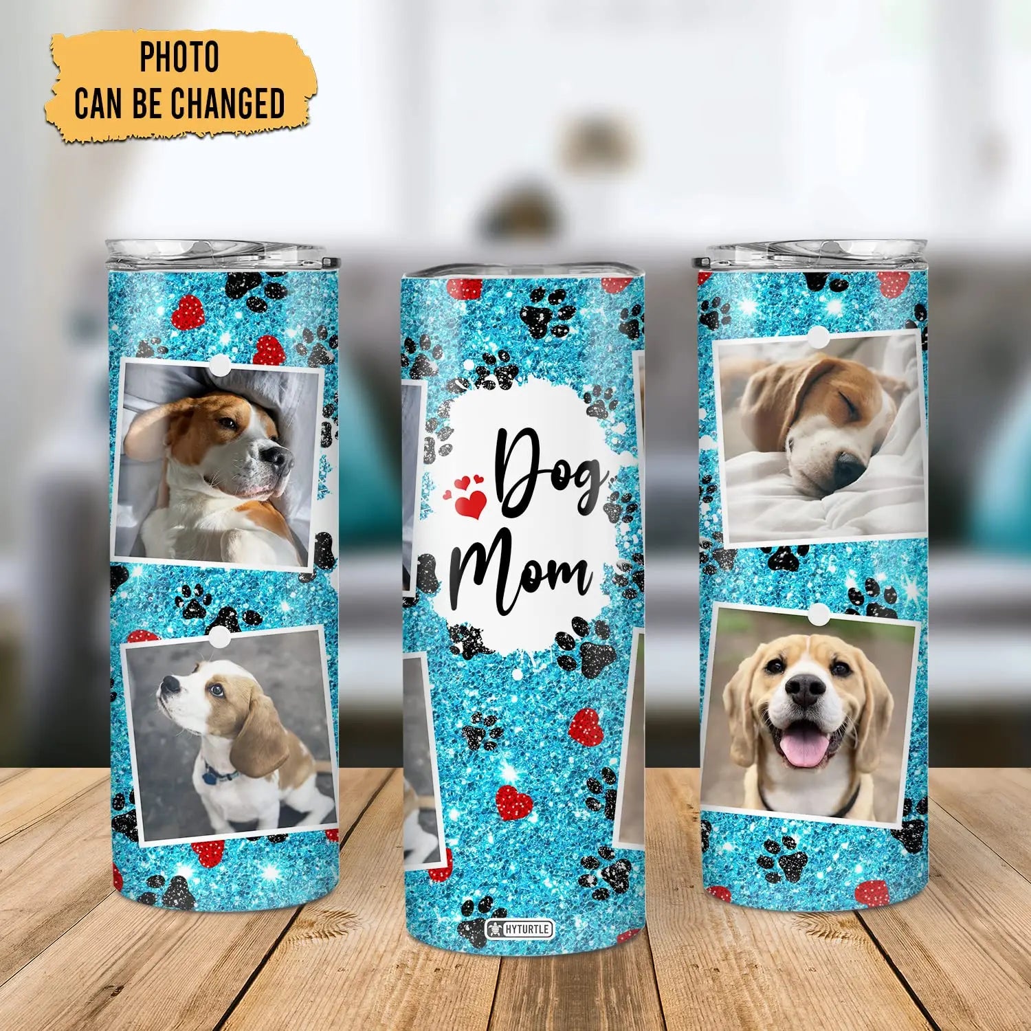 Hyturtle Personalized Picture Dog Mom Skinny Tumbler Gifts for Dog Lover Owner on Valentine&