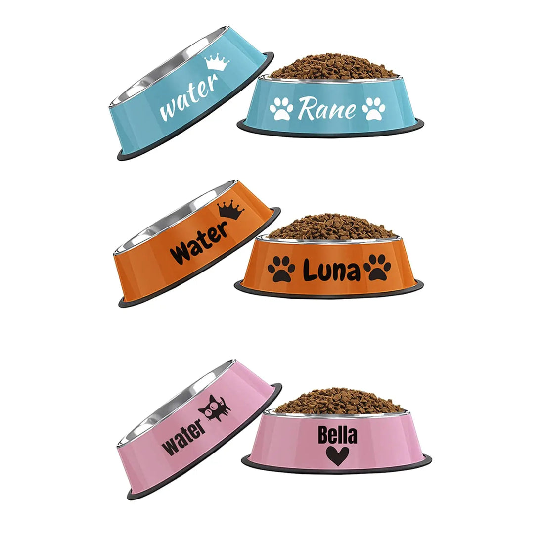 JMIPET Stainless Steel Cat Bowls, 2Pcs, Non-Slip, Customizable, 7 Oz, Food and Water, Easy to Clean JMIPET