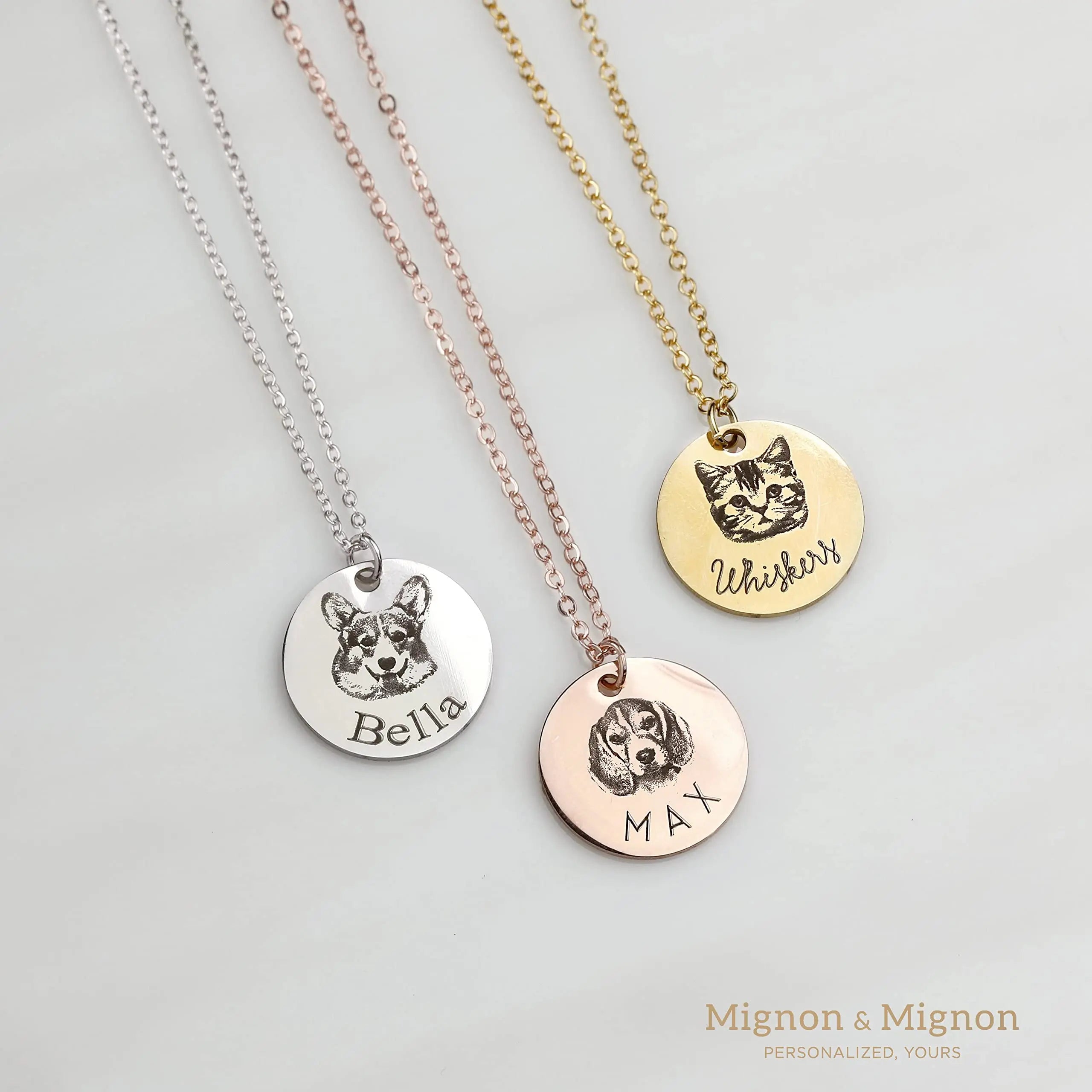 MignonandMignon Personalized Dog Necklace for Women Memorial Gifts for Mom Pet Portrait Custom Cat Name Unique Animal Picture Valentines Gift -LCN-AP (Gold) MignonandMignon