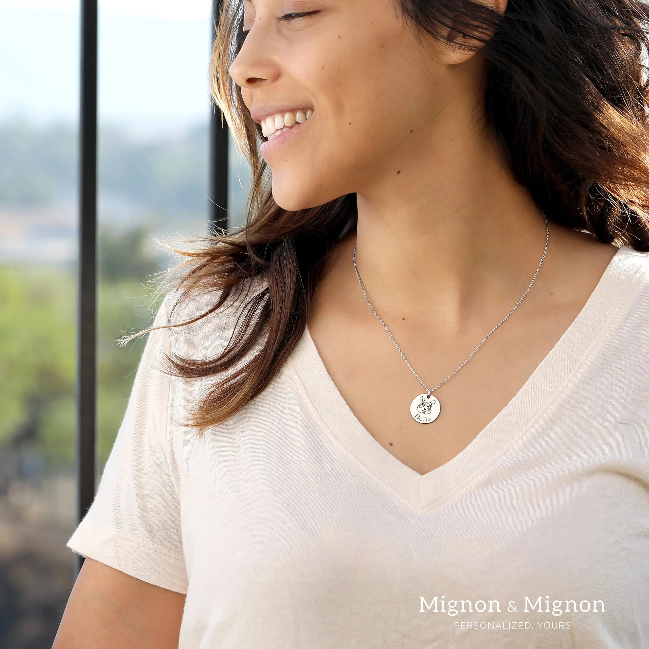 MignonandMignon Personalized Dog Necklace for Women Memorial Gifts for Mom Pet Portrait Custom Cat Name Unique Animal Picture Valentines Gift -LCN-AP (Gold) MignonandMignon