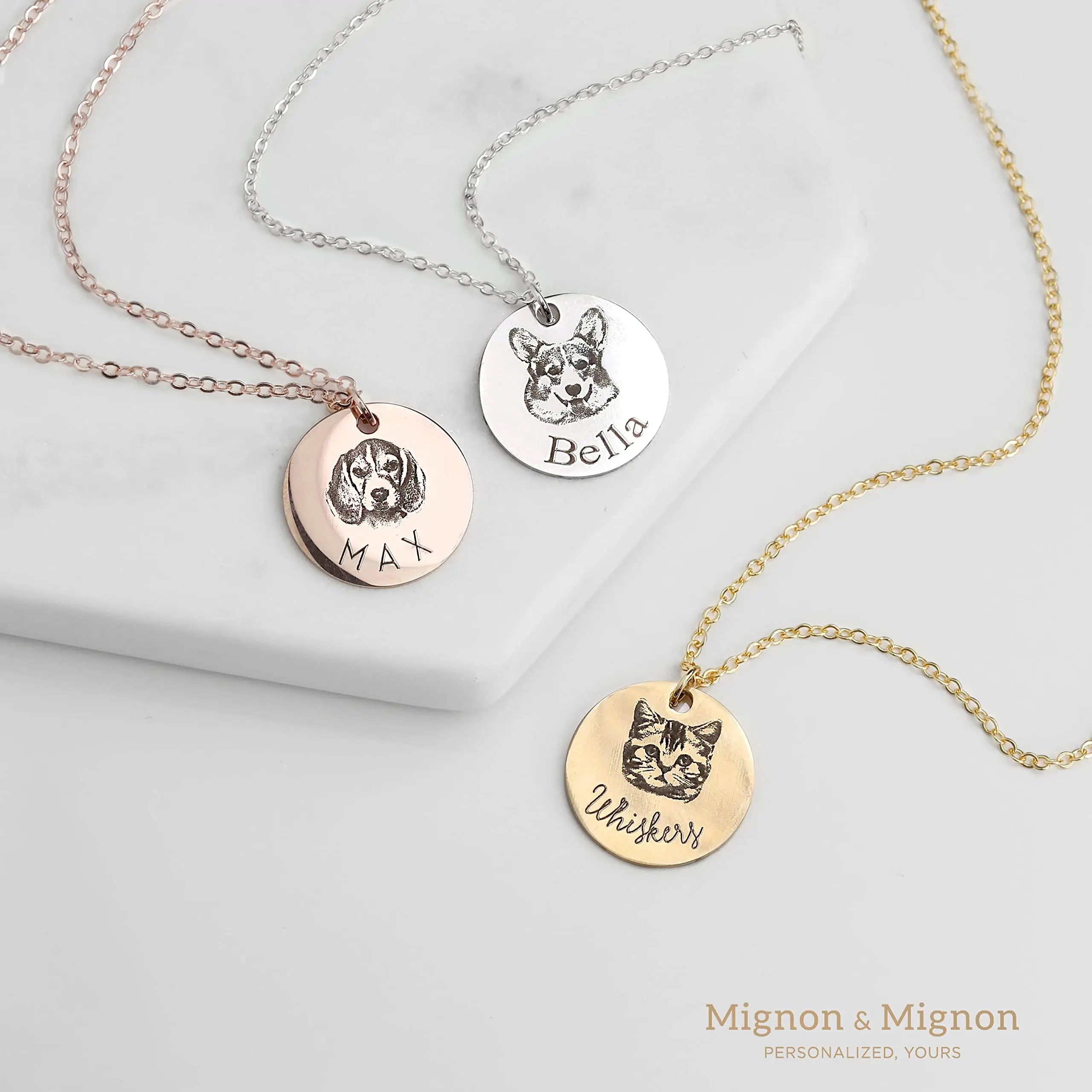 MignonandMignon Personalized Dog Necklace for Women Memorial Gifts for Mom Pet Portrait Custom Cat Name Unique Animal Picture Valentines Gift -LCN-AP (Gold) MignonandMignon