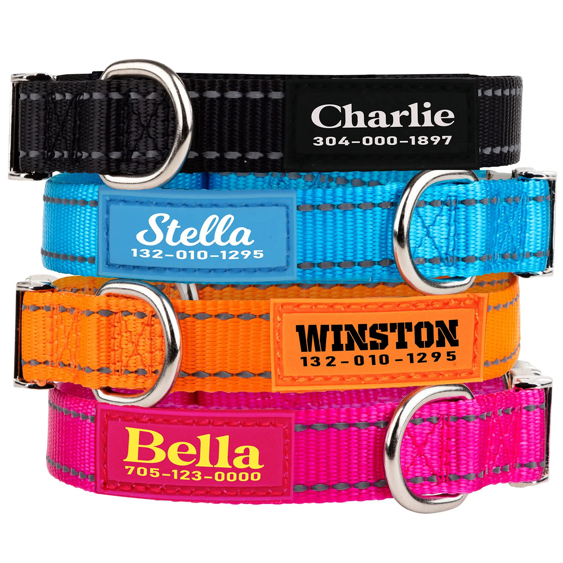 PAWBLEFY Personalized Dog Collars - Reflective Nylon Collar Customized with Name and Phone Number Adjustable Sizes for Small Dogs, Medium, Large 4 Colors Male Female boy Girl Puppies pawblefy