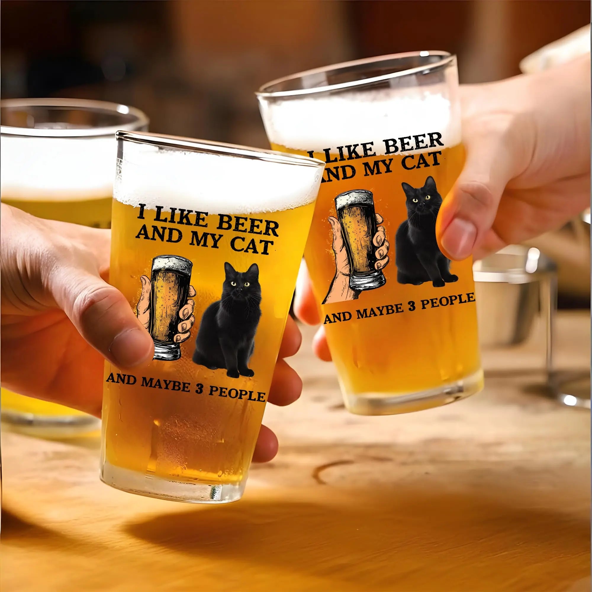 PERSONAL84 Custom I Like Beer My Cats And Maybe 3 People Pint Glass Cup for Men, Funny Custom Cat Photo Glass Cup, Brithday Gift for Father, Cat Dad, Cat Lover, Cat Daddy PERSONAL84