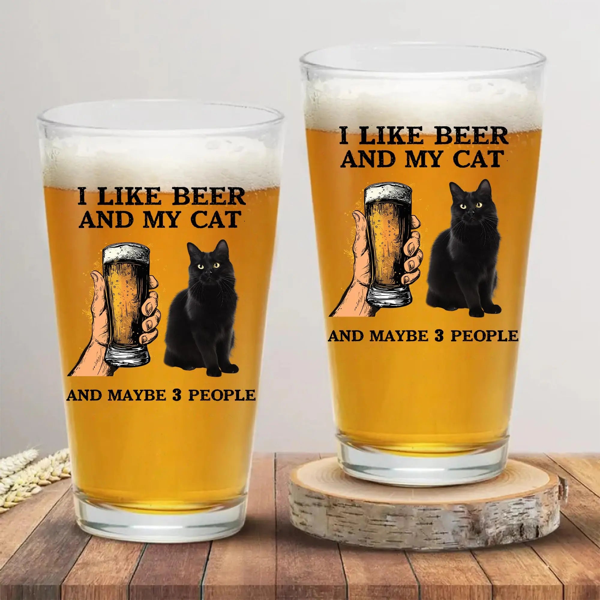 PERSONAL84 Custom I Like Beer My Cats And Maybe 3 People Pint Glass Cup for Men, Funny Custom Cat Photo Glass Cup, Brithday Gift for Father, Cat Dad, Cat Lover, Cat Daddy PERSONAL84