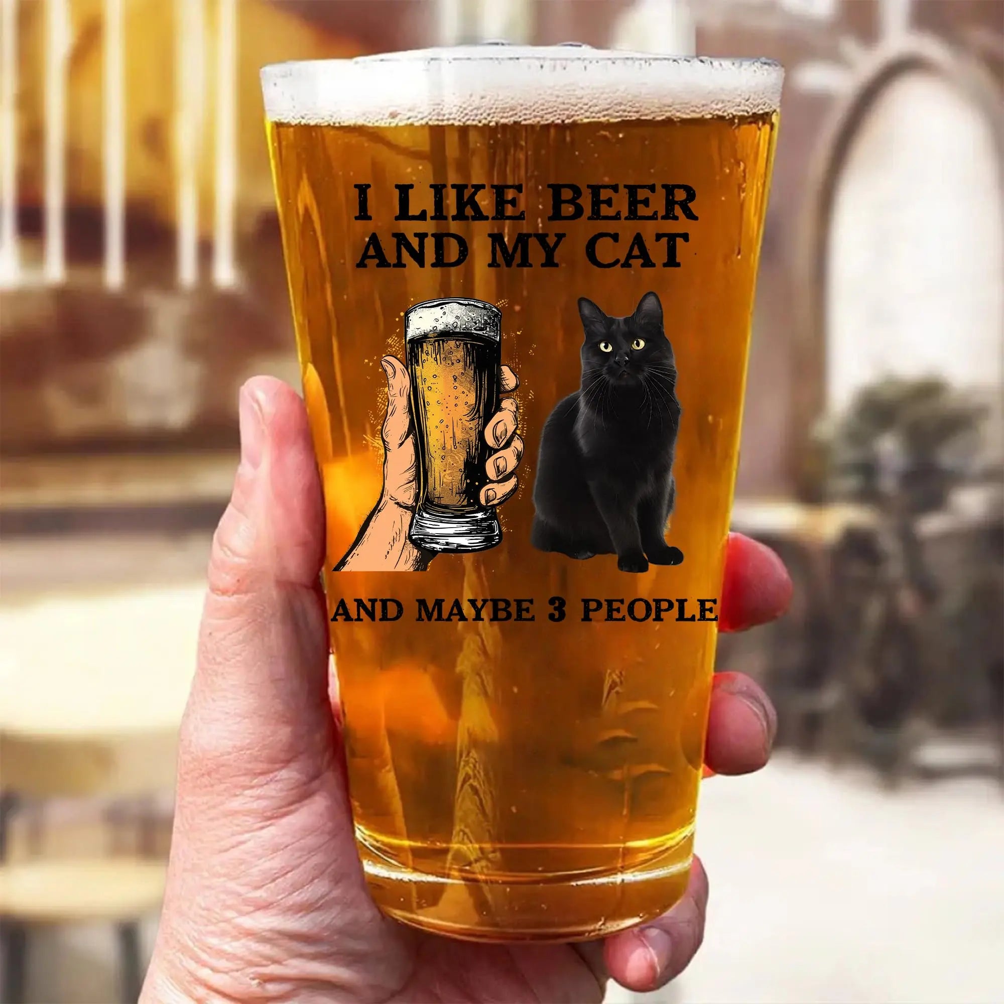 PERSONAL84 Custom I Like Beer My Cats And Maybe 3 People Pint Glass Cup for Men, Funny Custom Cat Photo Glass Cup, Brithday Gift for Father, Cat Dad, Cat Lover, Cat Daddy PERSONAL84