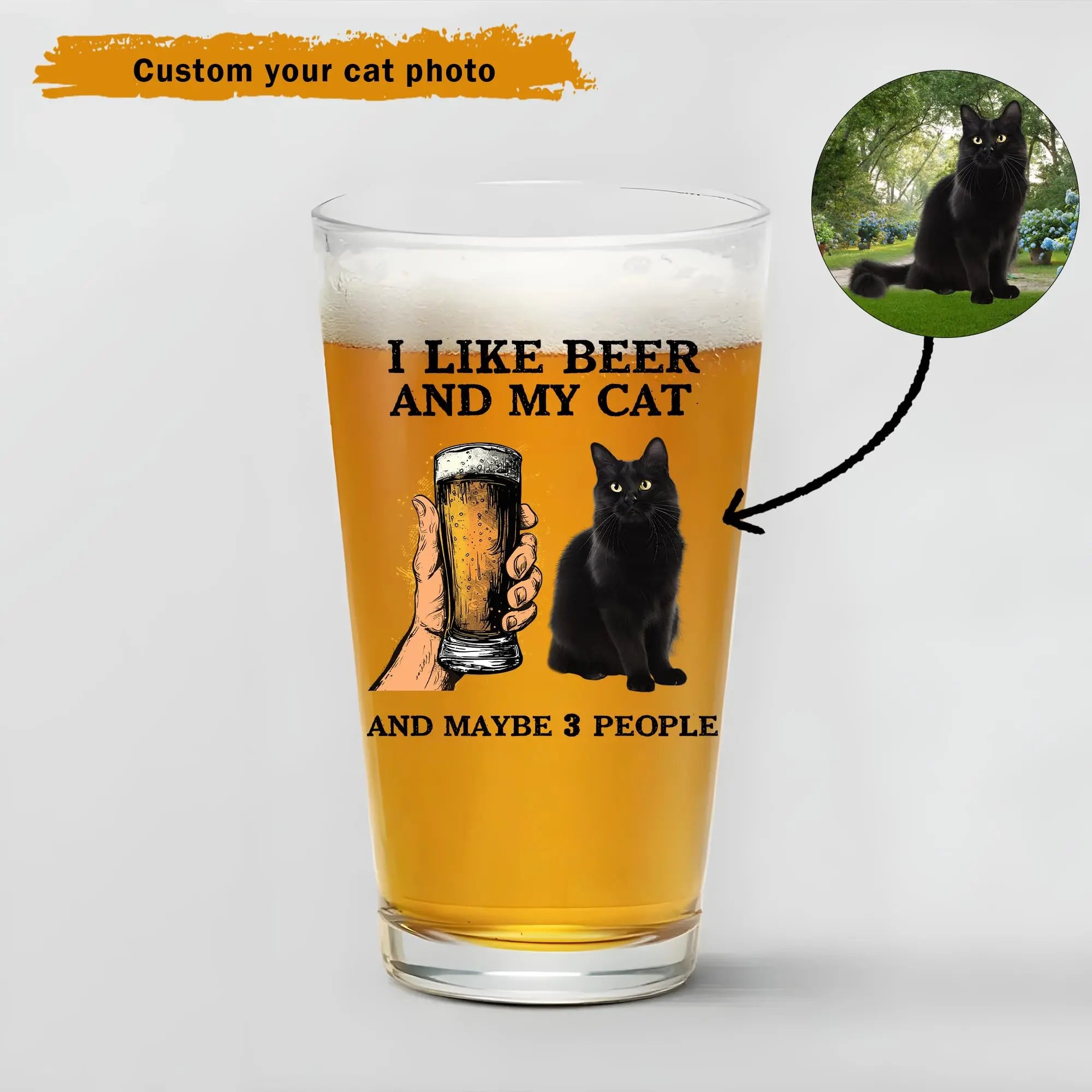 PERSONAL84 Custom I Like Beer My Cats And Maybe 3 People Pint Glass Cup for Men, Funny Custom Cat Photo Glass Cup, Brithday Gift for Father, Cat Dad, Cat Lover, Cat Daddy PERSONAL84