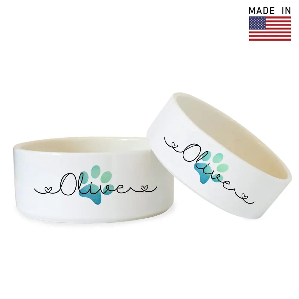 Personalized Ceramic Pet Bowls - Custom Name Dog, Cat & Rabbit Bowls w/Super Cute Icon, Customized Pet Dish for Water, Dry & Wet Food, Pet Owner, Available in Small & Large Sizes AlpadilAndCo
