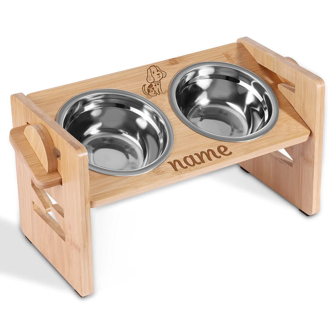 Personalized Dog Bowl with Name and Adjustable Bamboo Stand PHOENIXTANG
