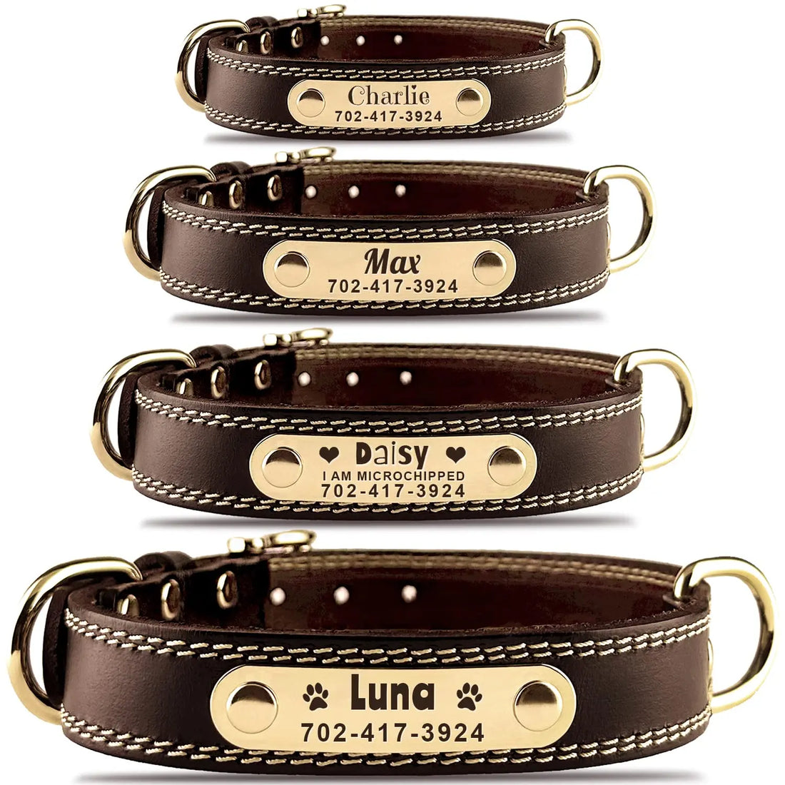 Personalized Dog Collar - Custom Leather Dog Collar with Engravable Nameplate - Durable Name Tag Collar - Customizable Dog Collar - Comfortable ID Collars for Small, Medium, Large Dogs (Large) AM Nails