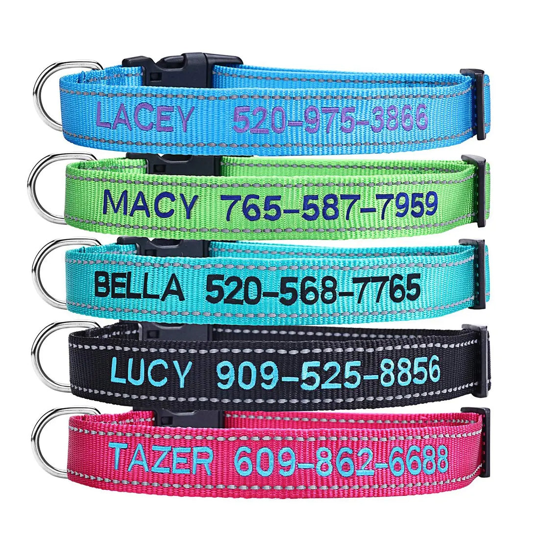 Personalized Dog Collar, Custom Embroidered Pet Name and Phone Number 4 Adjustable Sizes X-Small Small Medium Large Quick Release Buckle and D-Ring YDL