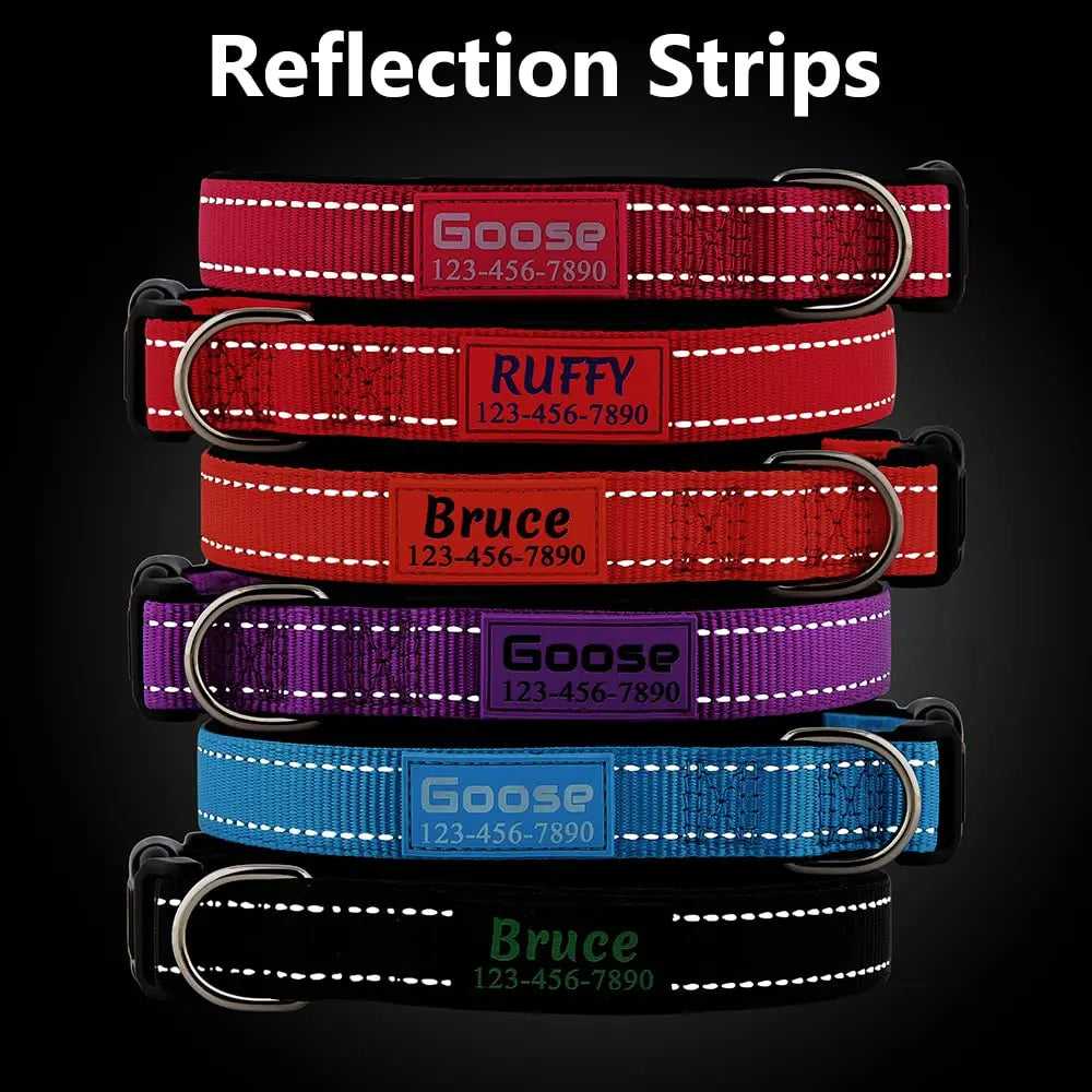 Personalized Dog Collars Custom with Pet Name and Phone Number, Soft Neoprene Padded Reflective Nylon Collar, 4 Adjustable Sizes - for Boy, Girl Dogs PLUTUS PET