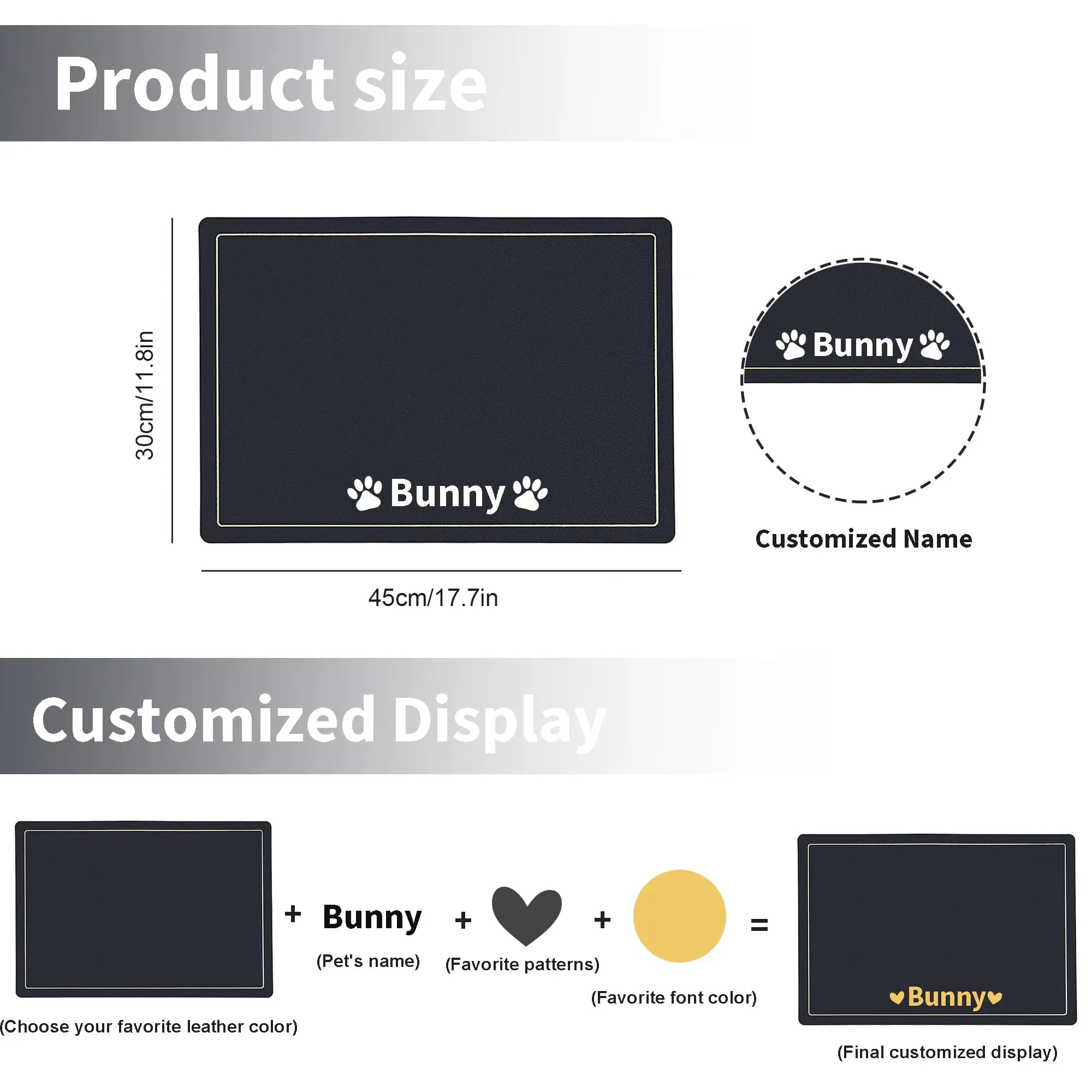 Personalized Dog Food Mat for Food and Water with Name BUGMKCS