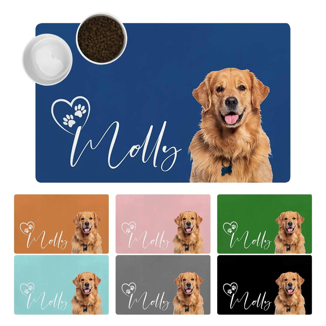 Personalized Dog Food Mat with Photo Name Custom Bowl Mat Faroishta