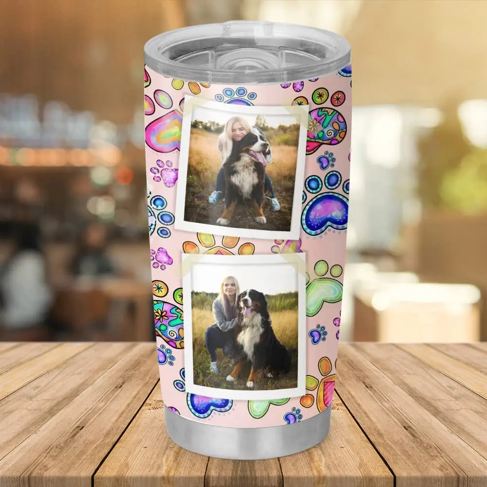 Personalized Dog Mom Gift For Women, Fur Mom Tumbler With Lid, 20oz 30oz Travel Mug For Pet Lovers Owners, Custom Photo Pink Paw Stainless Steel Cup So Many Pets