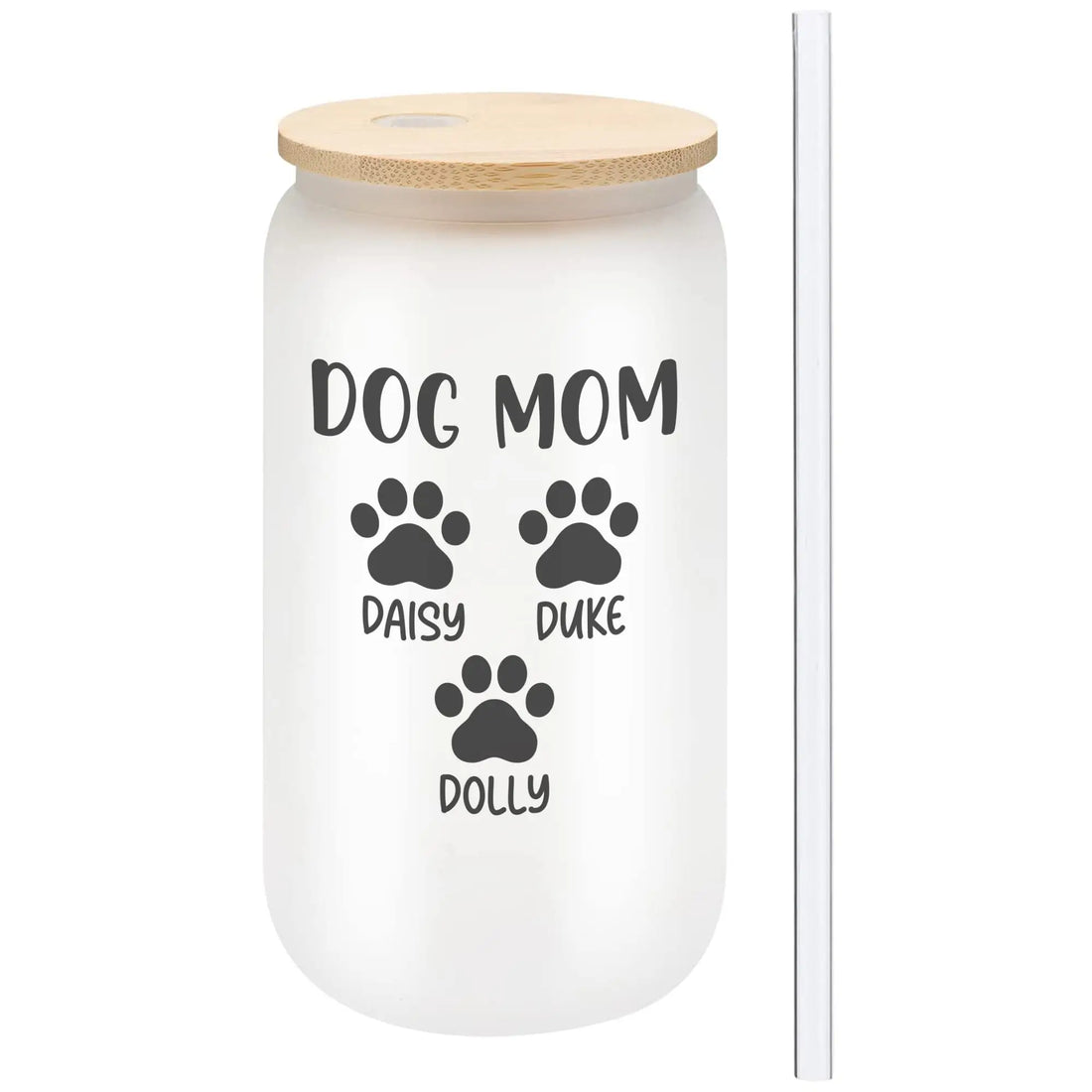 Personalized Dog Mom Gifts For Women - Custom 16oz Frosted Beer Can Glass With Dog Names - Dog Mom Gifts for Mother’s Day, Birthday Gift for Fur Mama - 1PC With Bamboo Lid And Straw On The Rox Drinks