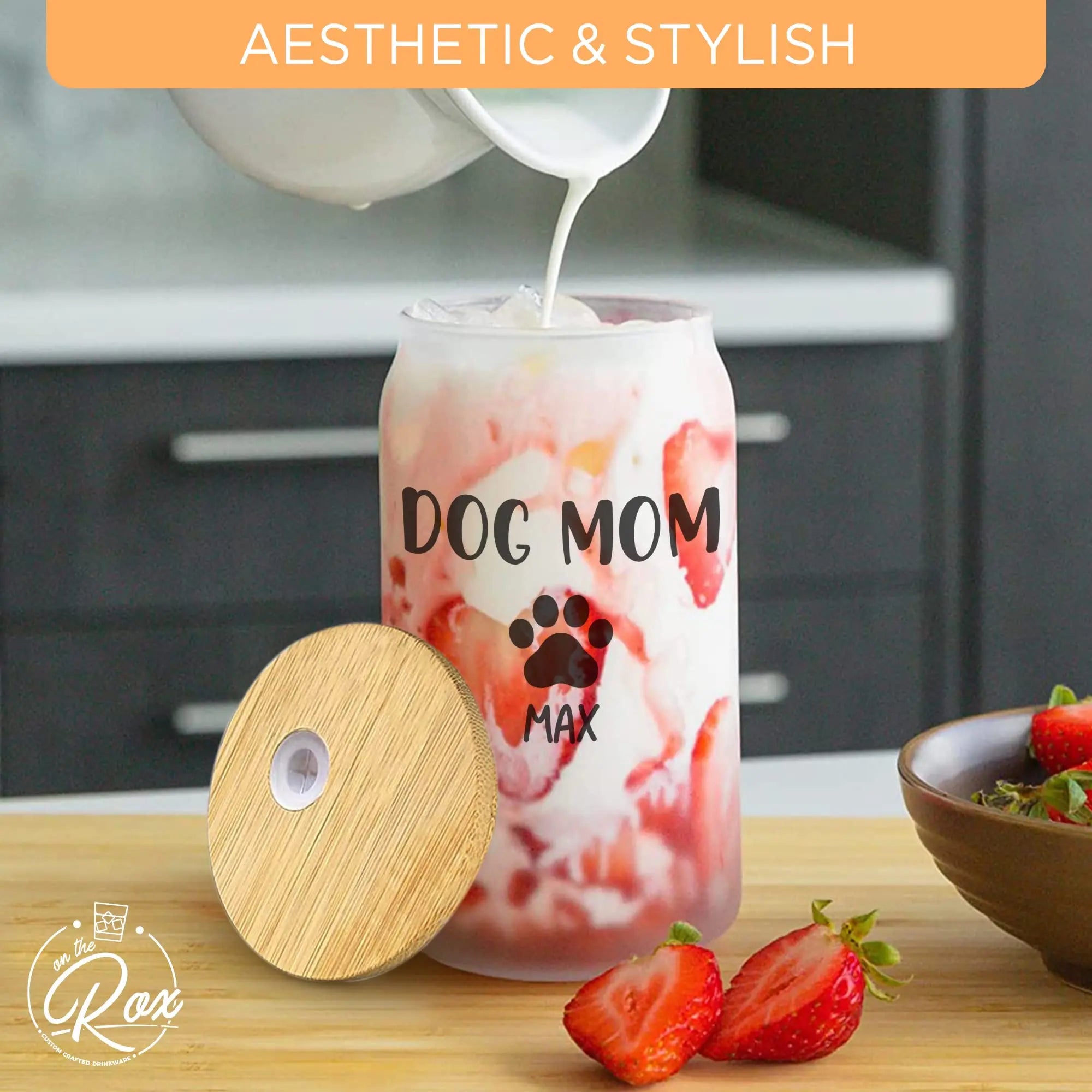 Personalized Dog Mom Gifts For Women - Custom 16oz Frosted Beer Can Glass With Dog Names - Dog Mom Gifts for Mother’s Day, Birthday Gift for Fur Mama - 1PC With Bamboo Lid And Straw On The Rox Drinks
