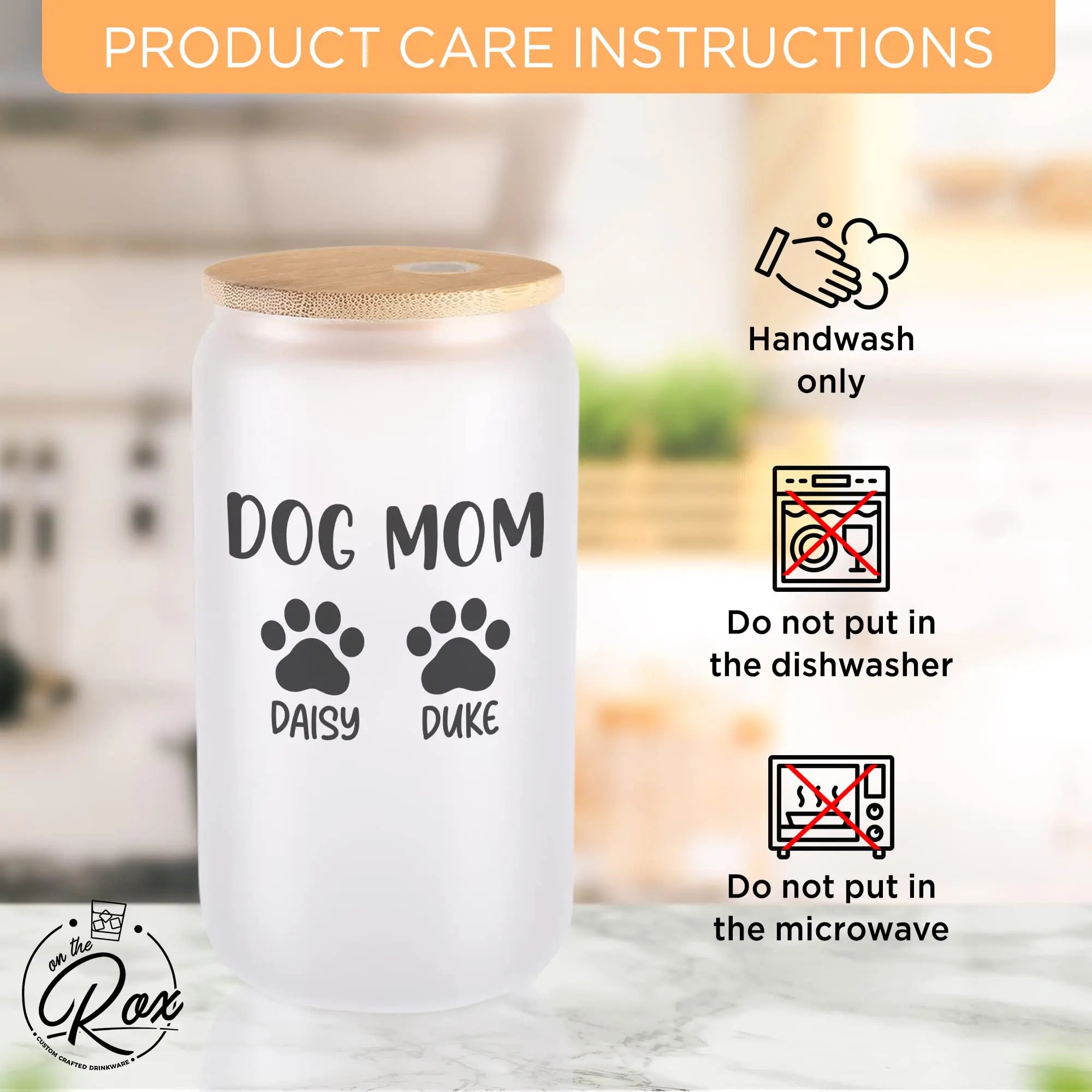Personalized Dog Mom Gifts For Women - Custom 16oz Frosted Beer Can Glass With Dog Names - Dog Mom Gifts for Mother’s Day, Birthday Gift for Fur Mama - 1PC With Bamboo Lid And Straw On The Rox Drinks