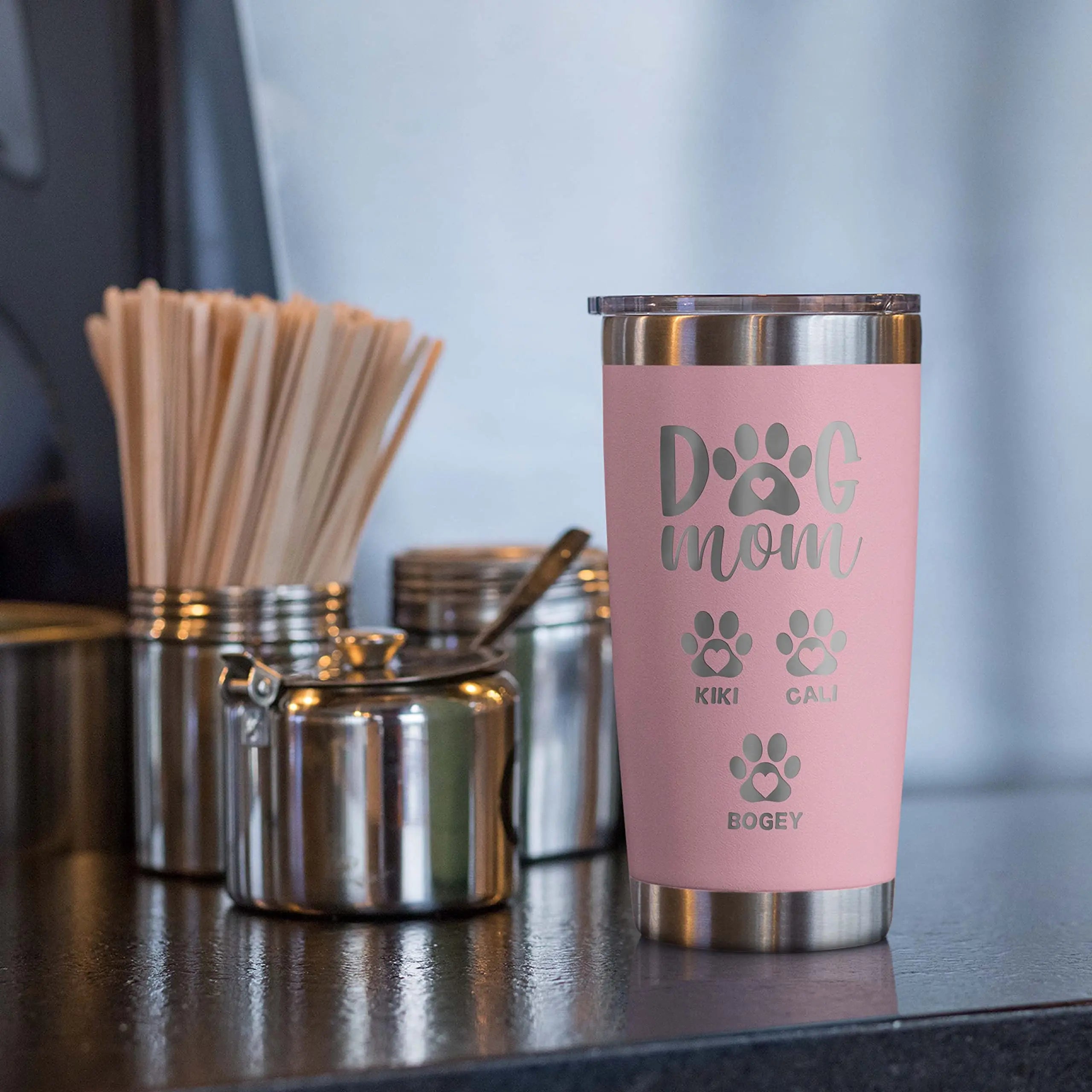 Personalized Dog Mom Tumbler with Engraved Names Up to 6 Paws -20 Oz & 30 Oz, 13 Colors- Insulated Stainless Steel Tumbler with Lid, Gifts for Mom from Daughter, Fur Mama Gifts, Pet Owner Gift Lara Laser Works
