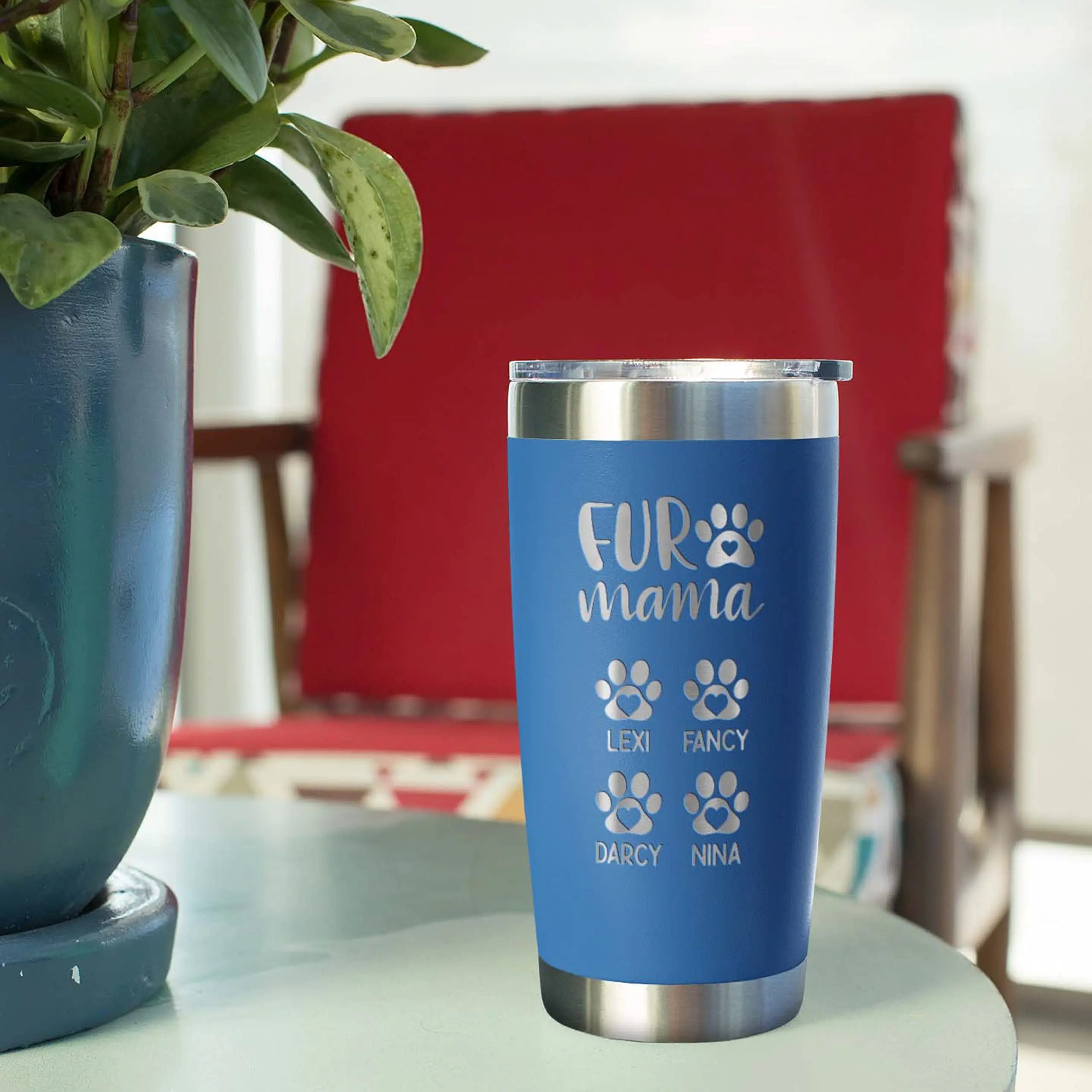 Personalized Dog Mom Tumbler with Engraved Names Up to 6 Paws -20 Oz & 30 Oz, 13 Colors- Insulated Stainless Steel Tumbler with Lid, Gifts for Mom from Daughter, Fur Mama Gifts, Pet Owner Gift Lara Laser Works
