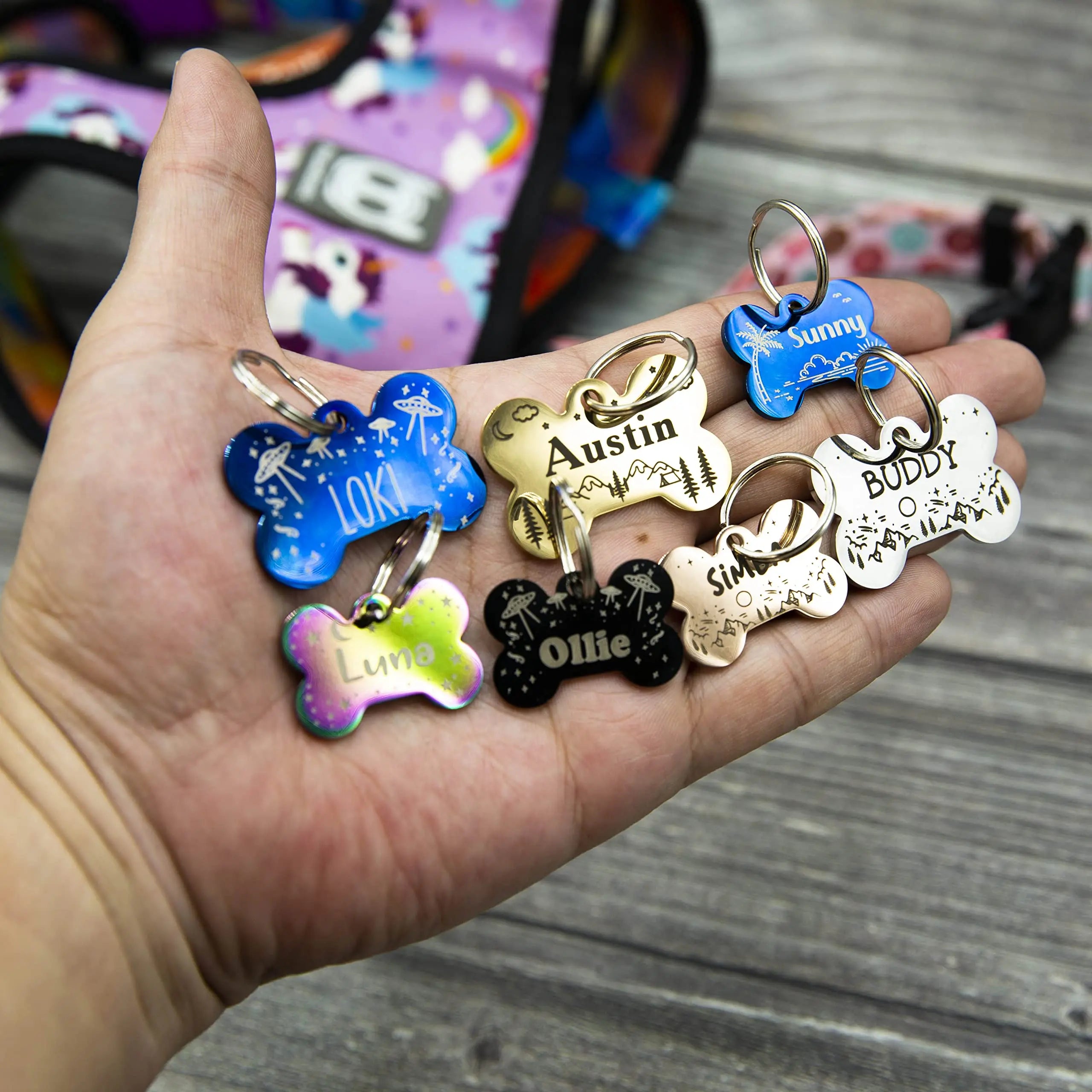 Personalized Dog Tag with 5 Lines of Custom Deep Engraved Durable Stainless Steel Pet ID Name Tag Designer Regular Size Bone PetANTastic