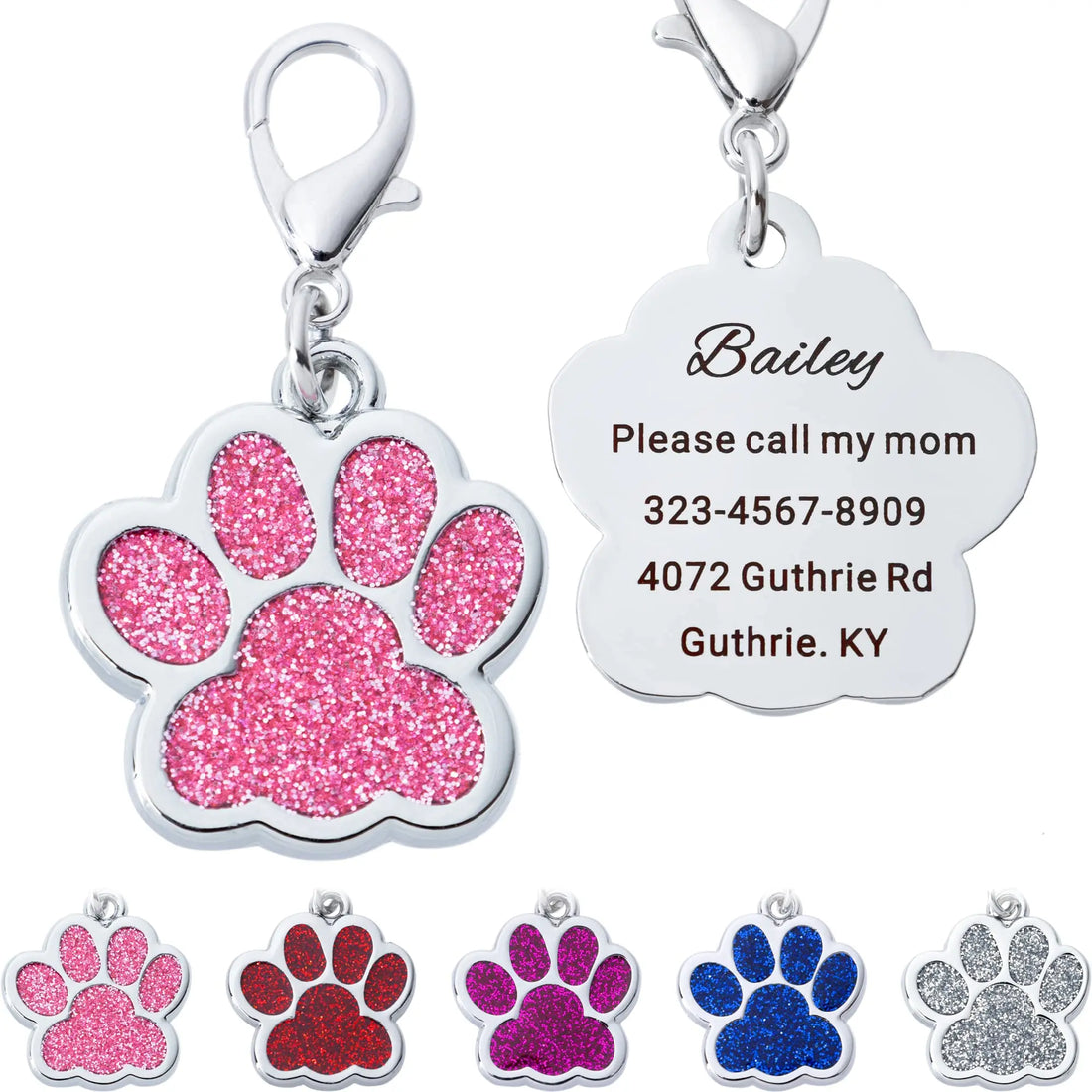 Personalized Dog Tags Pink Cute Paw Print Up to 5 Lines Artinst