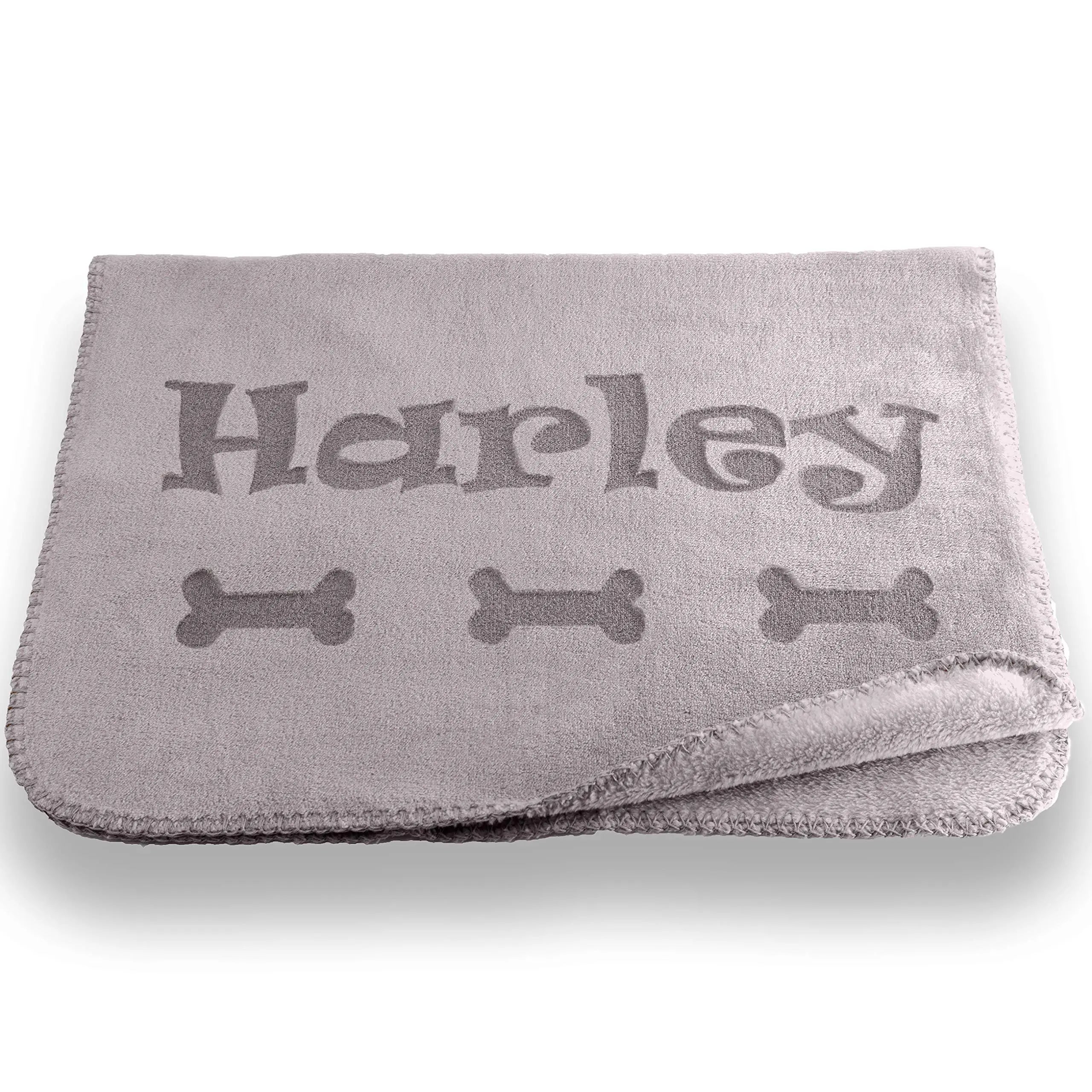 Personalized Microfiber Dog Blanket - Custom Name and Design - Small in Gray or Beige Custom Catch