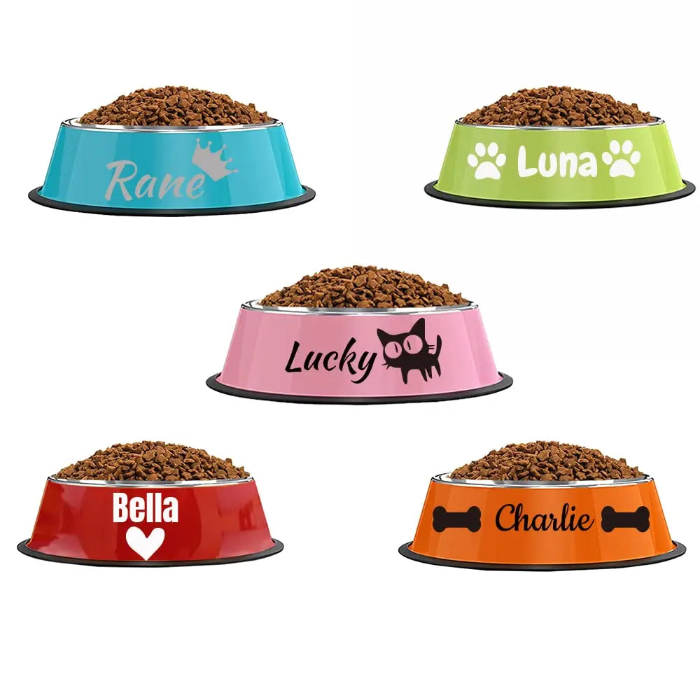 Personalized Name for Cat Dog Stainless Steel Colored Pet Puppy Cat Bowl Non-Slip Durable Pet Bowl Feeder Feeding Dog Water Bowl 通用