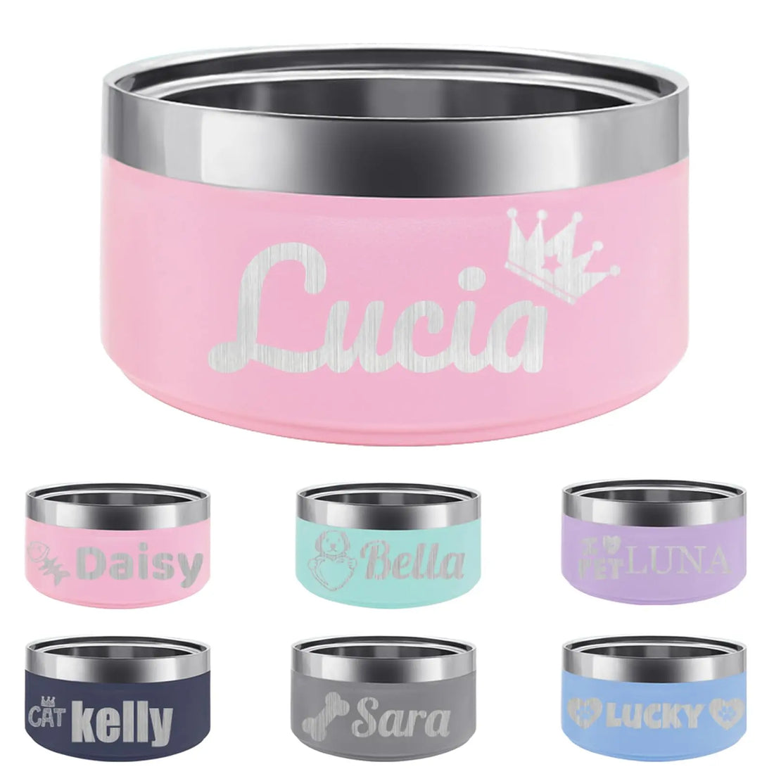 Personalized Stainless Steel Dog Cat Bowl with Name,Customized Laser Engraved Pet Bowl Non Slip for Water and Food 25oz,40oz,53oz(Pink) AnNengJing