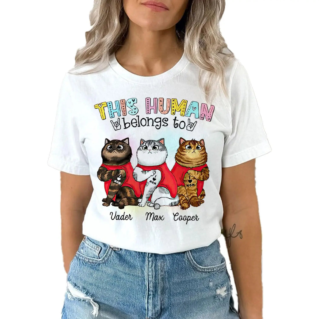 Personalized This Human Belongs to Cats T-Shirt Multicoloured ZENASSAN