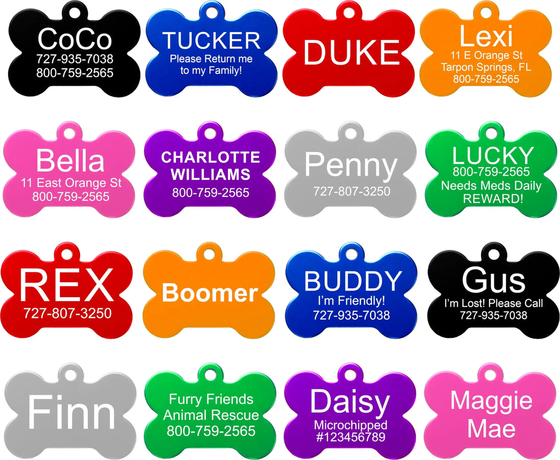Providence Engraving Pet ID Tags in 8 Shapes, 8 Colors, and Two Sizes - Personalized Dog and Cat Tags with 4 Lines of Customizable Text Providence Engraving
