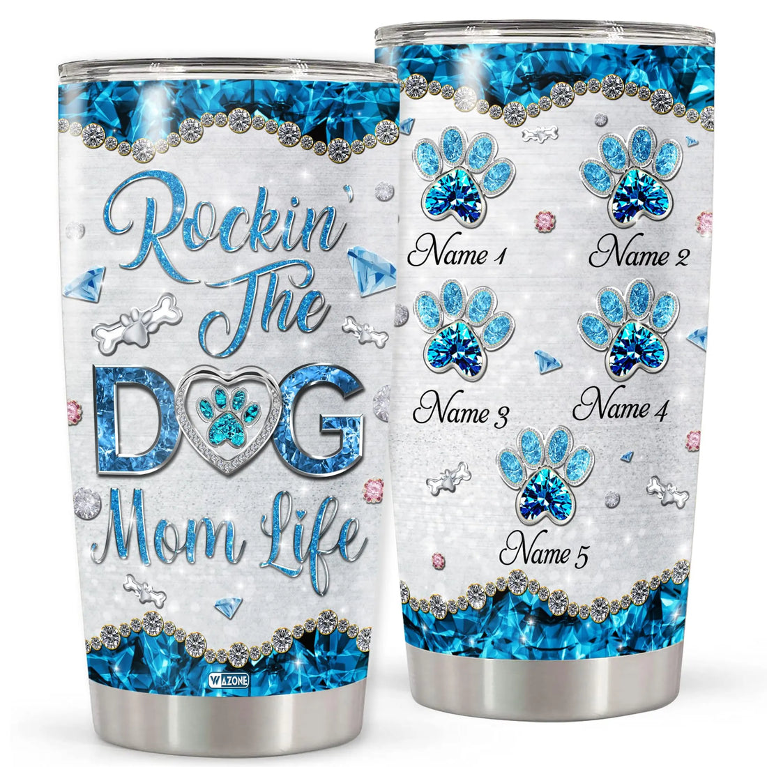 WAZONE Personalized Rocking The Dog Mom Life Tumbler Cup Custom 5 Names Stainless Steel Funny Saying Travel Mug 20oz 30oz Mother Day Birthday Gift For Her Dogs Moms Pet Animal Lovers WAZONE