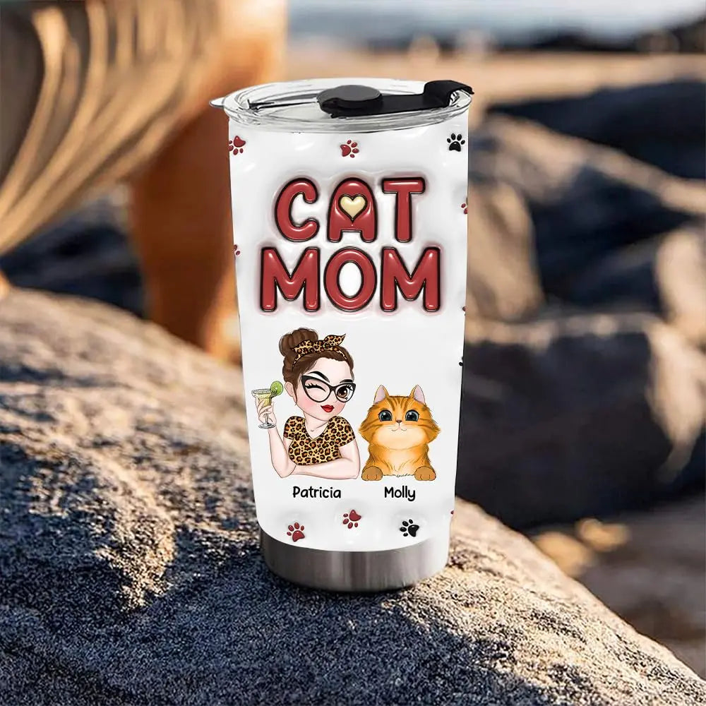 Wrappiness Lovely Cat Mom Custom Tumbler – Personalized Stainless Steel Tumblers - Perfect Gifts for Women & Cat Mama Gifts – Birthday Gifts for Women Cat Lovers Wrappiness