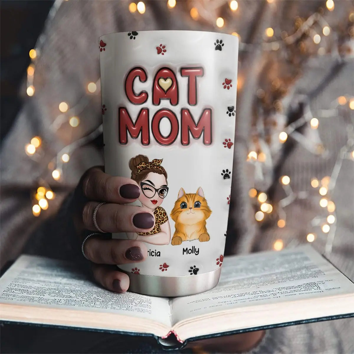 Wrappiness Lovely Cat Mom Custom Tumbler – Personalized Stainless Steel Tumblers - Perfect Gifts for Women & Cat Mama Gifts – Birthday Gifts for Women Cat Lovers Wrappiness