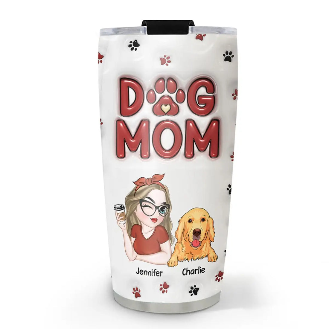 Wrappiness Personalized Dog Mom Tumbler - Custom 3D Inflated Effect 20Oz Tumbler Mothers Day Gifts for Dog Mom, Best Dog Mom Ever Mom of Dogs Gifts for Dog Mama (A02, 1 Dog) Wrappiness