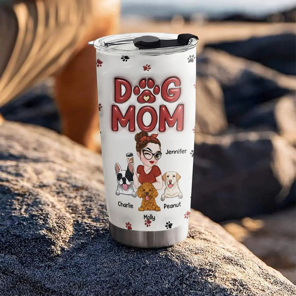 Wrappiness Personalized Dog Mom Tumbler - Custom 3D Inflated Effect 20Oz Tumbler Mothers Day Gifts for Dog Mom, Best Dog Mom Ever Mom of Dogs Gifts for Dog Mama (A02, 1 Dog) Wrappiness