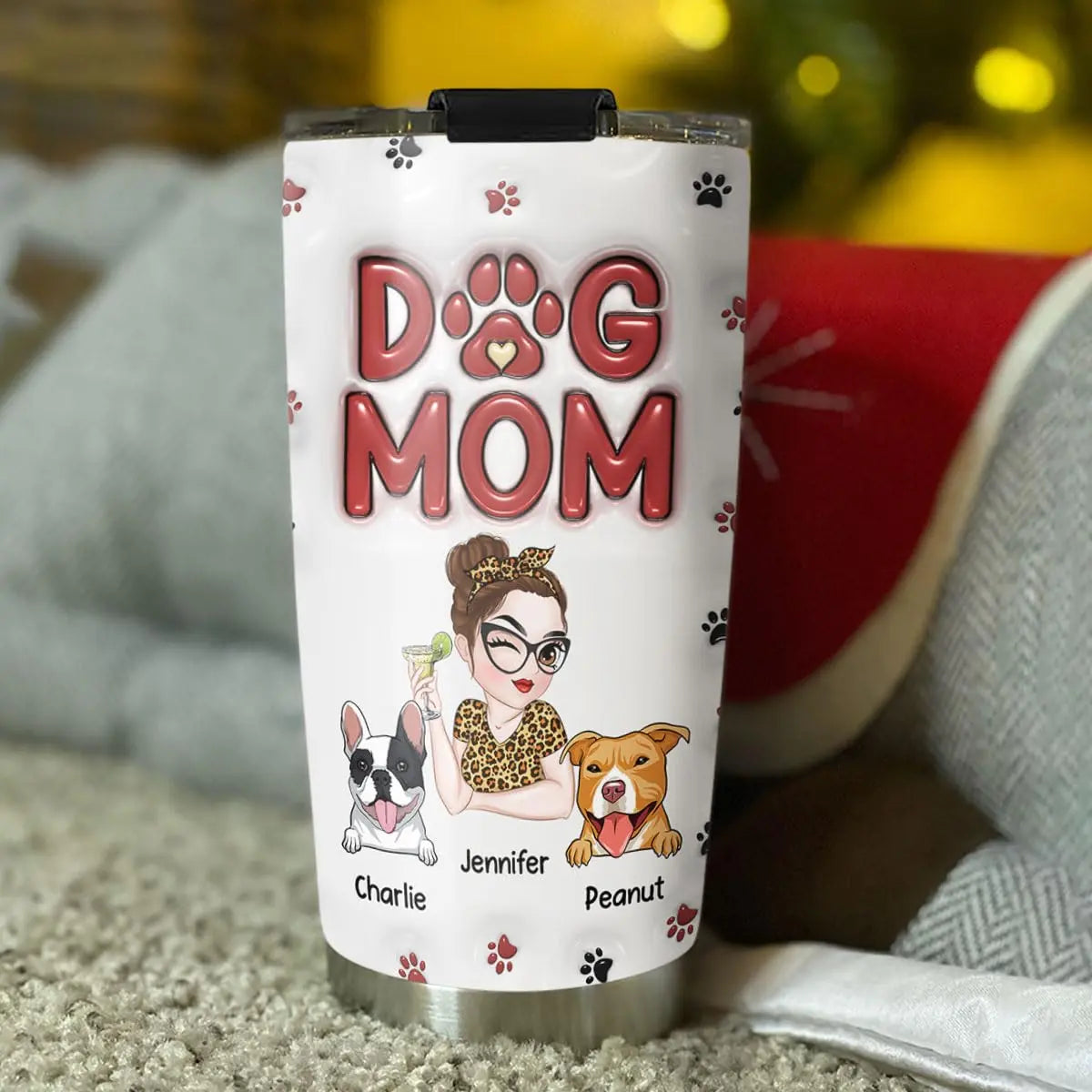 Wrappiness Personalized Dog Mom Tumbler - Custom 3D Inflated Effect 20Oz Tumbler Mothers Day Gifts for Dog Mom, Best Dog Mom Ever Mom of Dogs Gifts for Dog Mama (A02, 1 Dog) Wrappiness