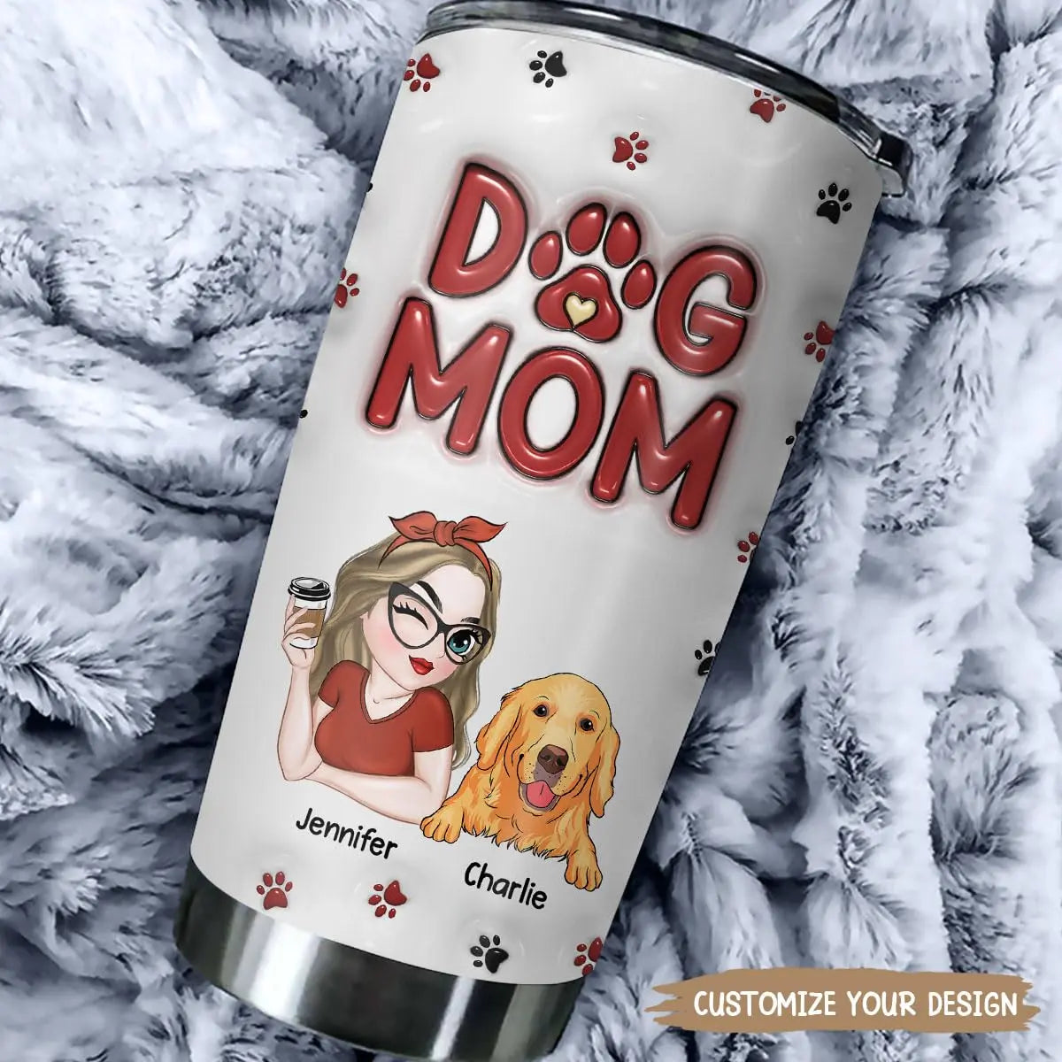 Wrappiness Personalized Dog Mom Tumbler - Custom 3D Inflated Effect 20Oz Tumbler Mothers Day Gifts for Dog Mom, Best Dog Mom Ever Mom of Dogs Gifts for Dog Mama (A02, 1 Dog) Wrappiness