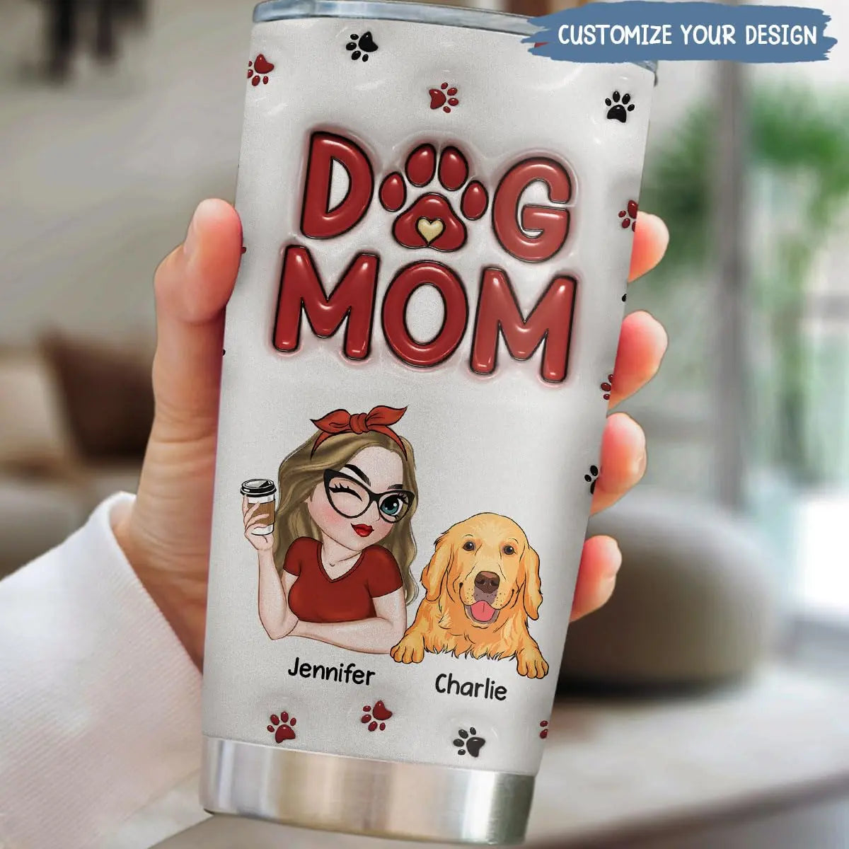 Wrappiness Personalized Dog Mom Tumbler - Custom 3D Inflated Effect 20Oz Tumbler Mothers Day Gifts for Dog Mom, Best Dog Mom Ever Mom of Dogs Gifts for Dog Mama (A02, 1 Dog) Wrappiness