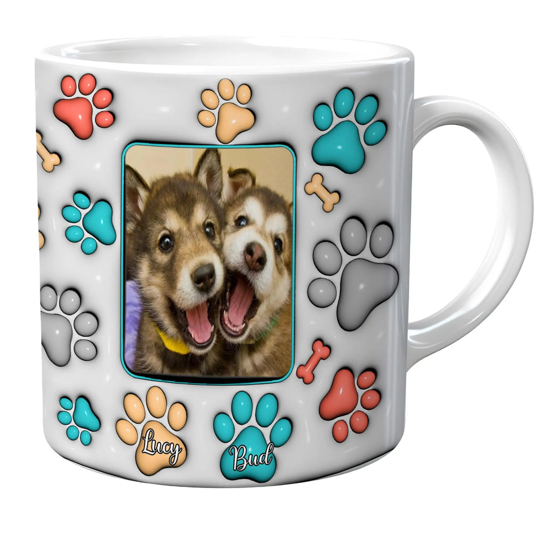 pundo authentic Custom Dog Dad Mug with Dogs Names Photo 3D Inflated Effect Printed Coffee Cup with Pictures White Ceramic 11 15 Oz Personalized Gifts for Men Daddy Pet Lovers Fathers day pundo authentic