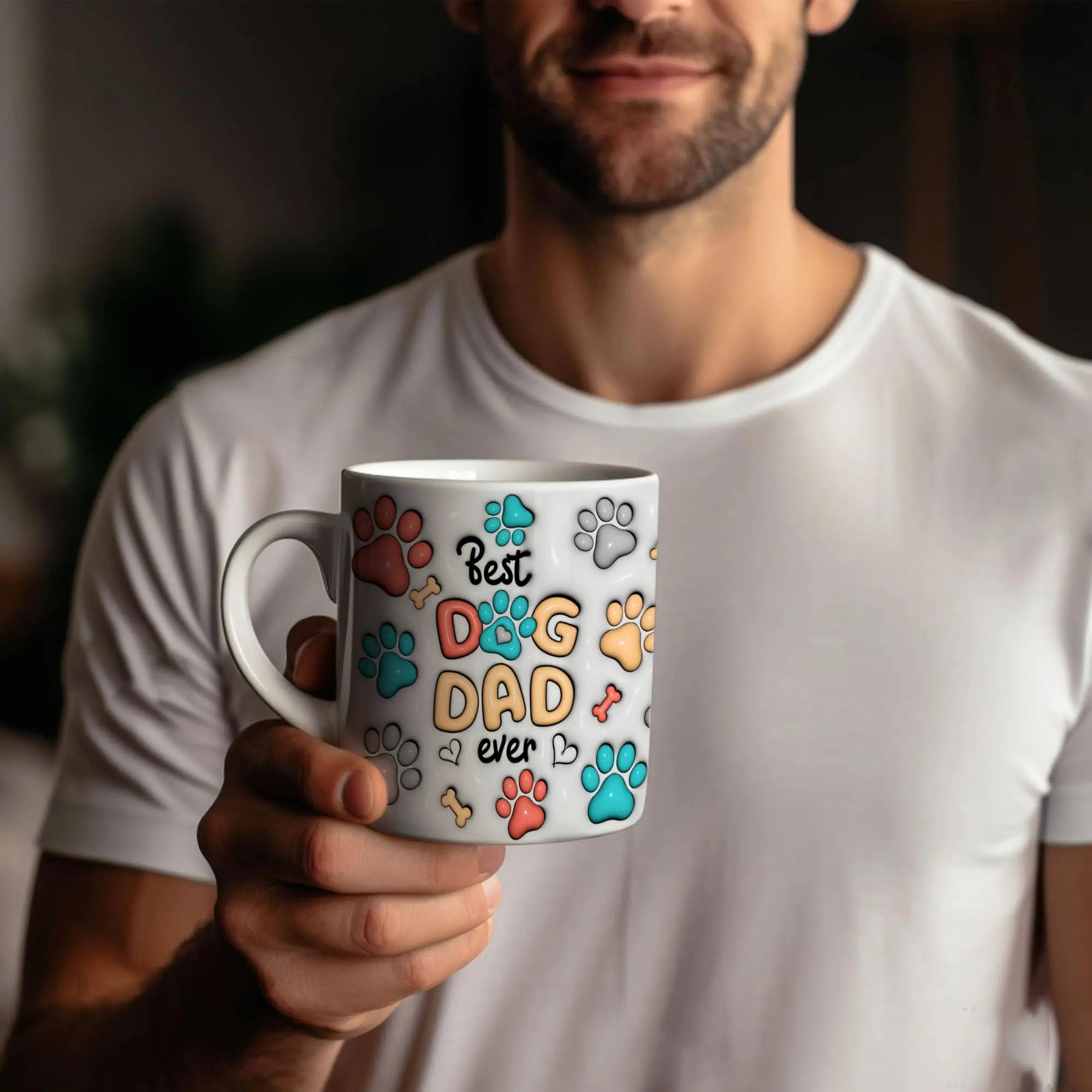 pundo authentic Custom Dog Dad Mug with Dogs Names Photo 3D Inflated Effect Printed Coffee Cup with Pictures White Ceramic 11 15 Oz Personalized Gifts for Men Daddy Pet Lovers Fathers day pundo authentic
