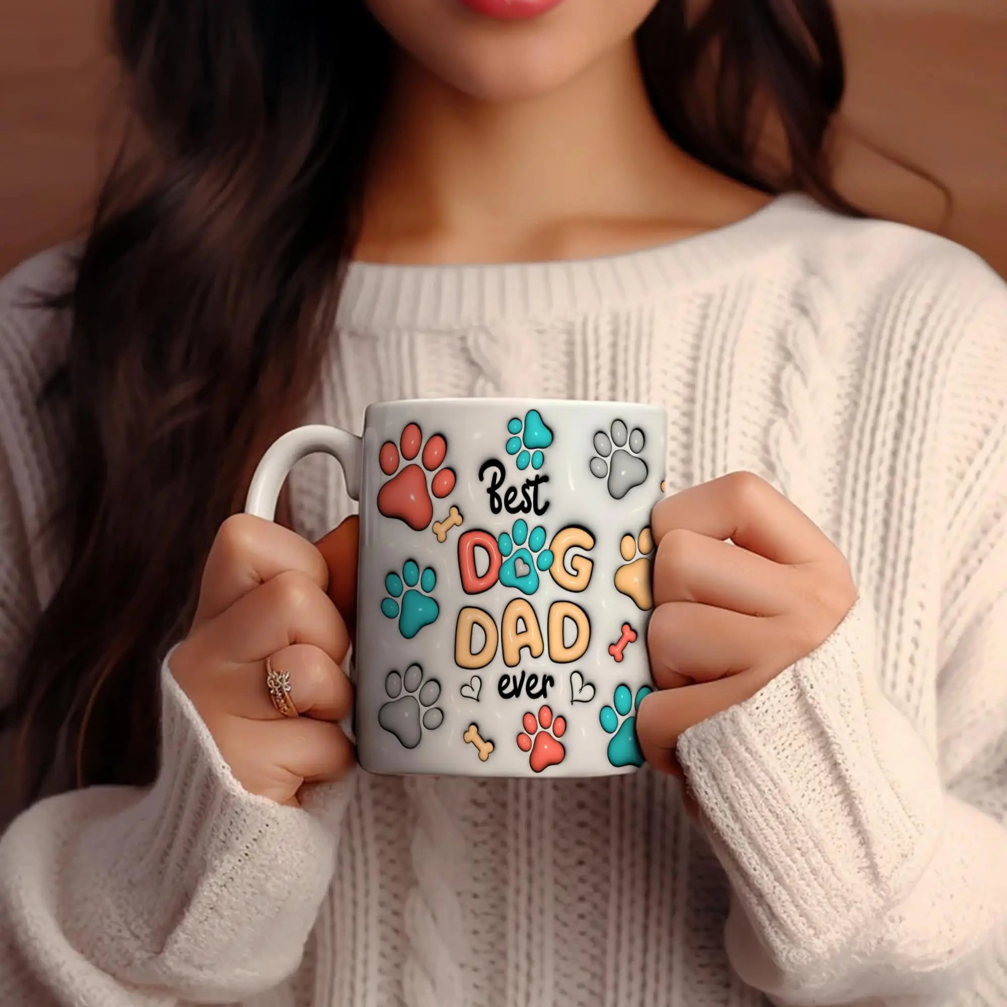pundo authentic Custom Dog Dad Mug with Dogs Names Photo 3D Inflated Effect Printed Coffee Cup with Pictures White Ceramic 11 15 Oz Personalized Gifts for Men Daddy Pet Lovers Fathers day pundo authentic